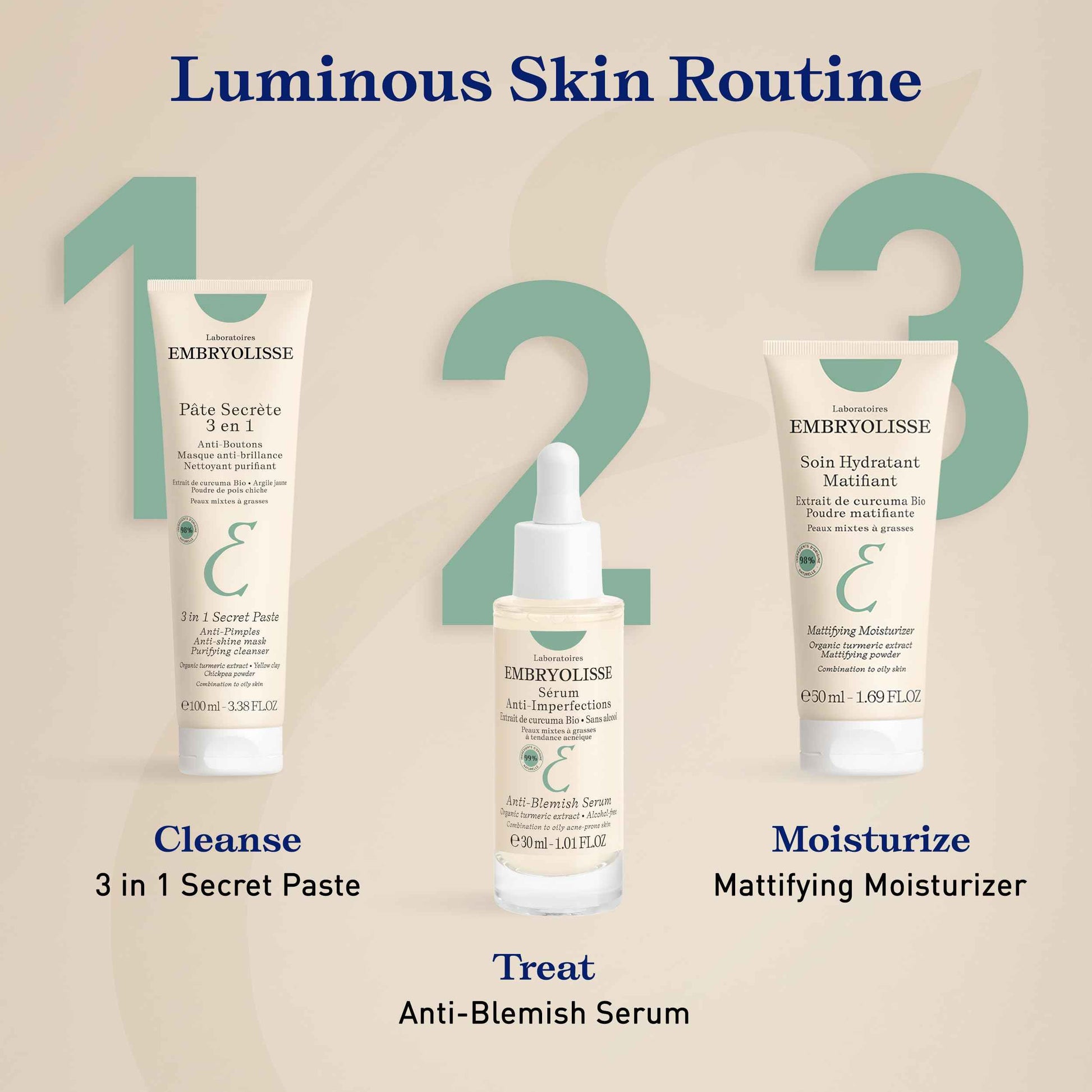 Embryolisse Mattifying Moisturizer, Oil-Control Face Cream with Organic Turmeric Extract. Lightweight Hydration, Non-Comedogenic for Oily & Combination Skin, 1.69 Fl Oz