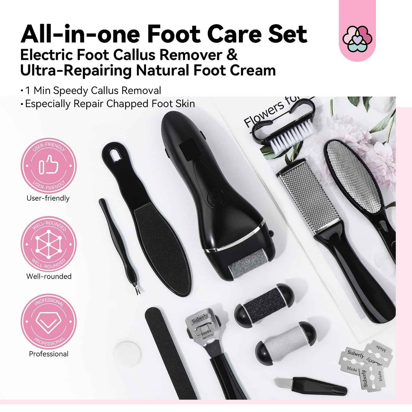 SAVILAND 2024 Electric Feet Callus Remover with Ultra-Repair Foot Cream 120 g: Rechargeable Portable Electric Callus Remover for Feet Professional Pedicure Care Kit for Cracked Dead Skin