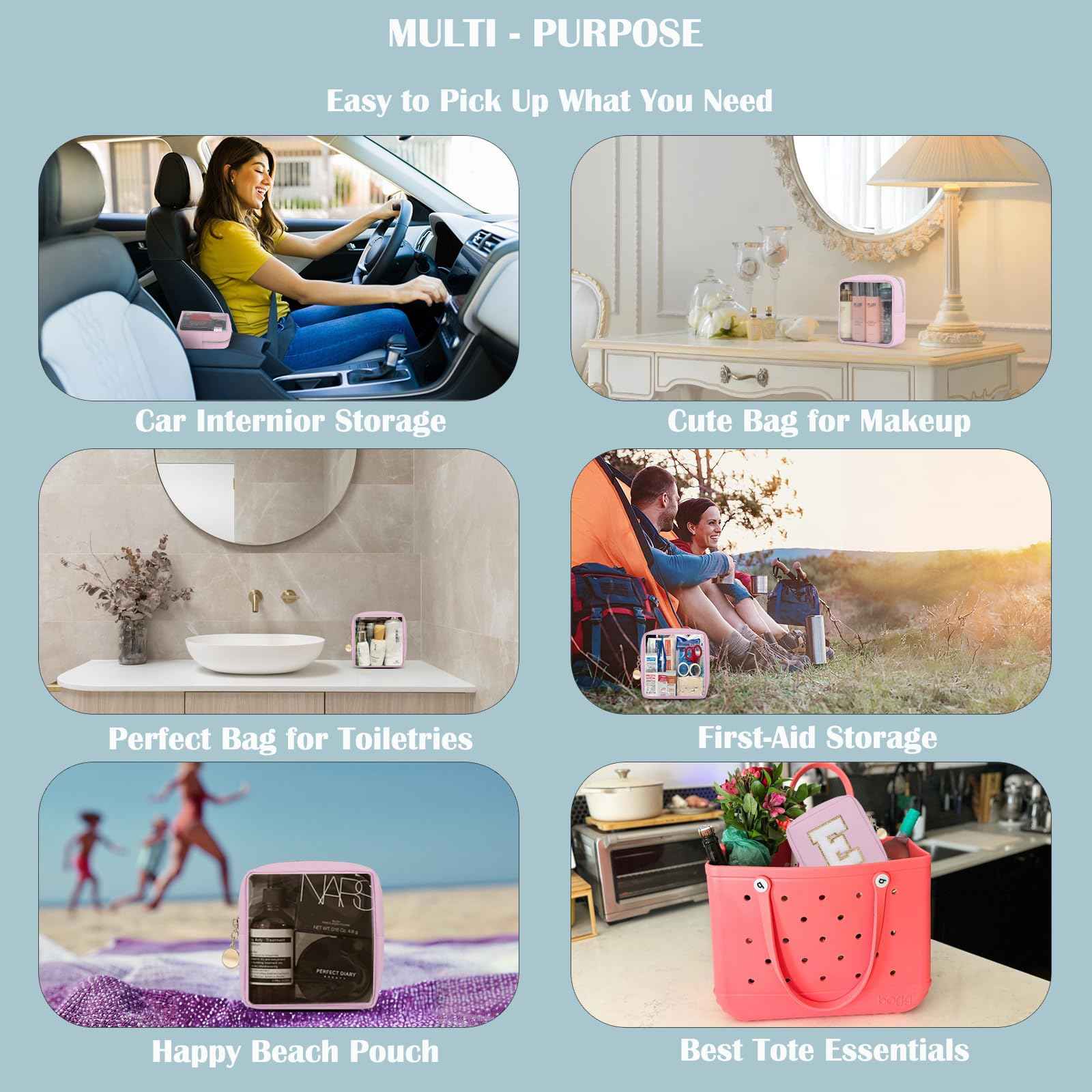 Clear Cosmetic Bag Makeup Bag, Clear Zipper Pouch Cosmetics Bags Cute Womens Make Up Pouches, Clear Toiletry Travel Bag Tote, Preppy Purse Cosmetic Organizer Mini Small Large Makeup Bags,Blue