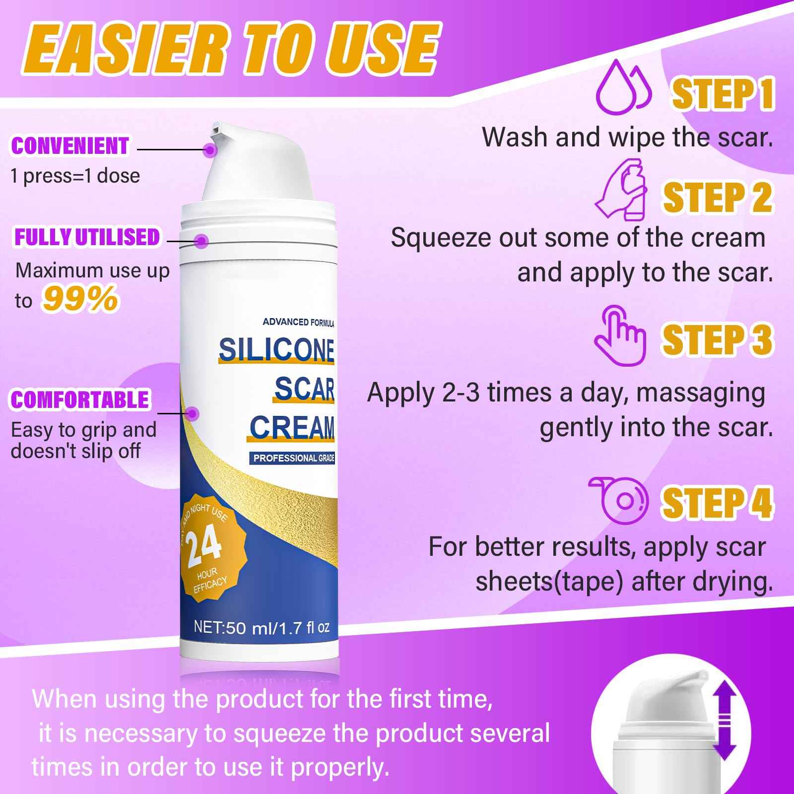 Scar Cream,Silicone Scar Gel,Advanced Scar Gel,Scar Removal Cream For Surgical Scars,Burn,Acne,Stretch Mark,Keloid Bump,C Section Scars 1.7 oz(50g)