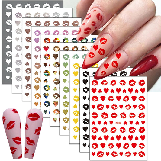 Valentine's Day Nail Art Stickers Sexy Lips Nail Decals Laser Design Black, White, Gold, Silver and Red Pink Color Lips Nail Art Stickers Decal Supplies for Women Girls Nail Decoration 10 Sheets