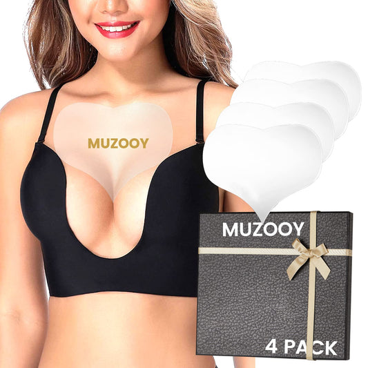 Muzooy 4 Pack Chest Wrinkle Pads, Anti Wrinkle Silicone Chest Patches, Resuable and 100% Medical Grade Décolleté Anti Wrinkle Patches, Overnight Wrinkle Remover Treatment while Sleeping