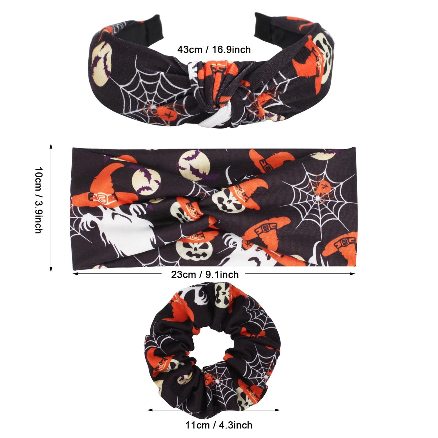 Halloween Headbands Hair Scrunchies Hair Bands for Women Girls Ghost Star Moon Pumpkin Hair Accessory for Halloween Party