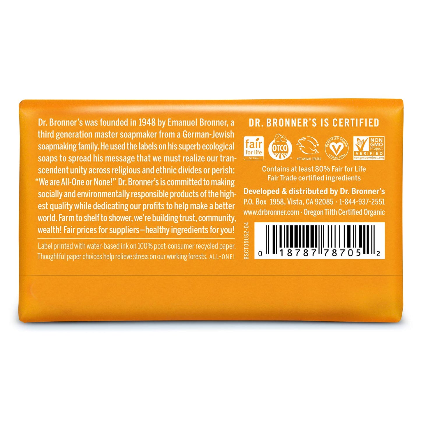 Dr. Bronner's - Pure-Castile Bar Soap (Citrus, 5 ounce, 2-Pack) - Made with Organic Oils, For Face, Body and Hair, Gentle and Moisturizing, Biodegradable, Vegan, Cruelty-free, Non-GMO