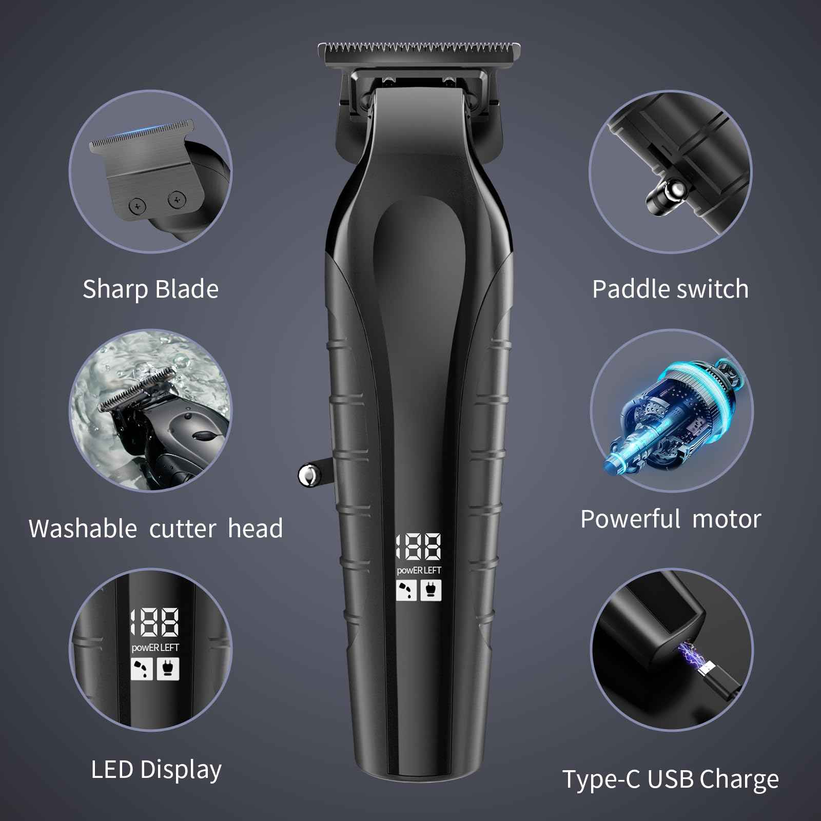 KOMINGDON Beard Trimmer for Men Professional,Liners Trimmer Hair Clippers, Precision Edgers Barber Clippers,Zero Gapped T-Blade Hair Trimmer Kit with LCD Display, Hair Cutting Mustache Facial