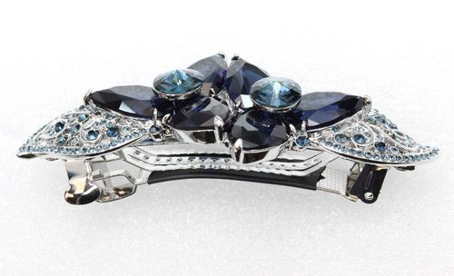 Faship Gorgeous Navy Blue CZ Crystal Heavy Duty Floral Hair Barrette Clip
