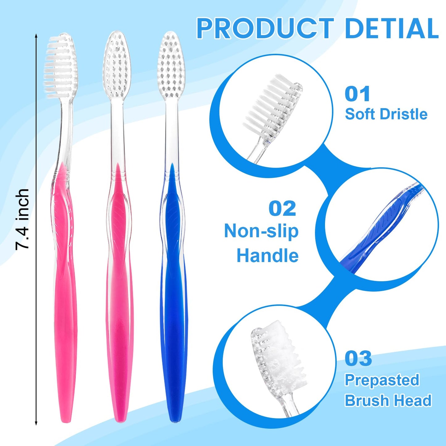 HQSLsund 200 pcs Prepasted Disposable Toothbrushes Bulk Individually Wrapped Pre Pasted Soft Bristle Tooth Brush Set Travel Toothbrushes for Homeless Gift Hotel Camping Travel