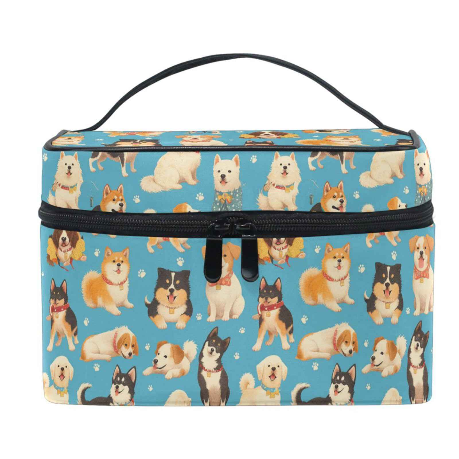 Cute Dog Puppy Makeup Bag Cosmetic Bag for Women Girls Cartoon Animal Paw Portable makeup pouch Box Large Capacity Travel Toiletry Brush Bag Zip Storage Bag Accessories Organizer