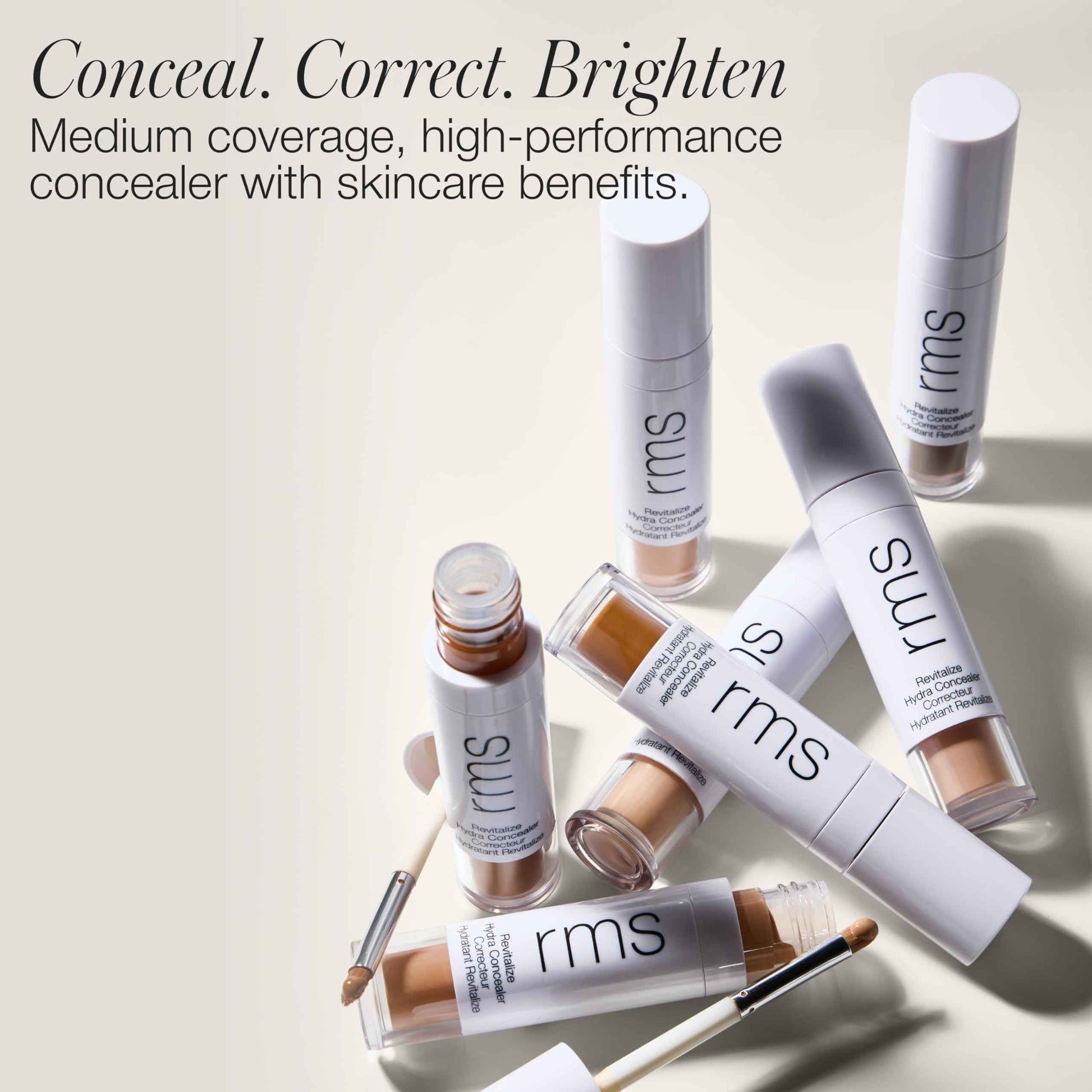 RMS Beauty Revitalize Hydra Concealer, Medium Coverage Hydrating Liquid Complexion Perfector, Skincare-Infused Lightweight and Creaseproof with Built-In Brush Applicator