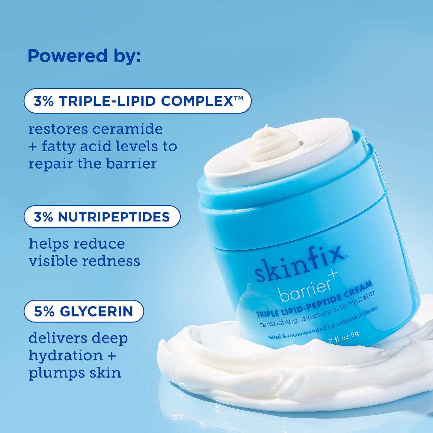 Skinfix Barrier+ Triple Lipid-Peptide Cream: Enriched with Lipids, Peptides, Hyaluronic Acid, and Shea Butter for Brightening, Firming, and Plumping, 3 oz