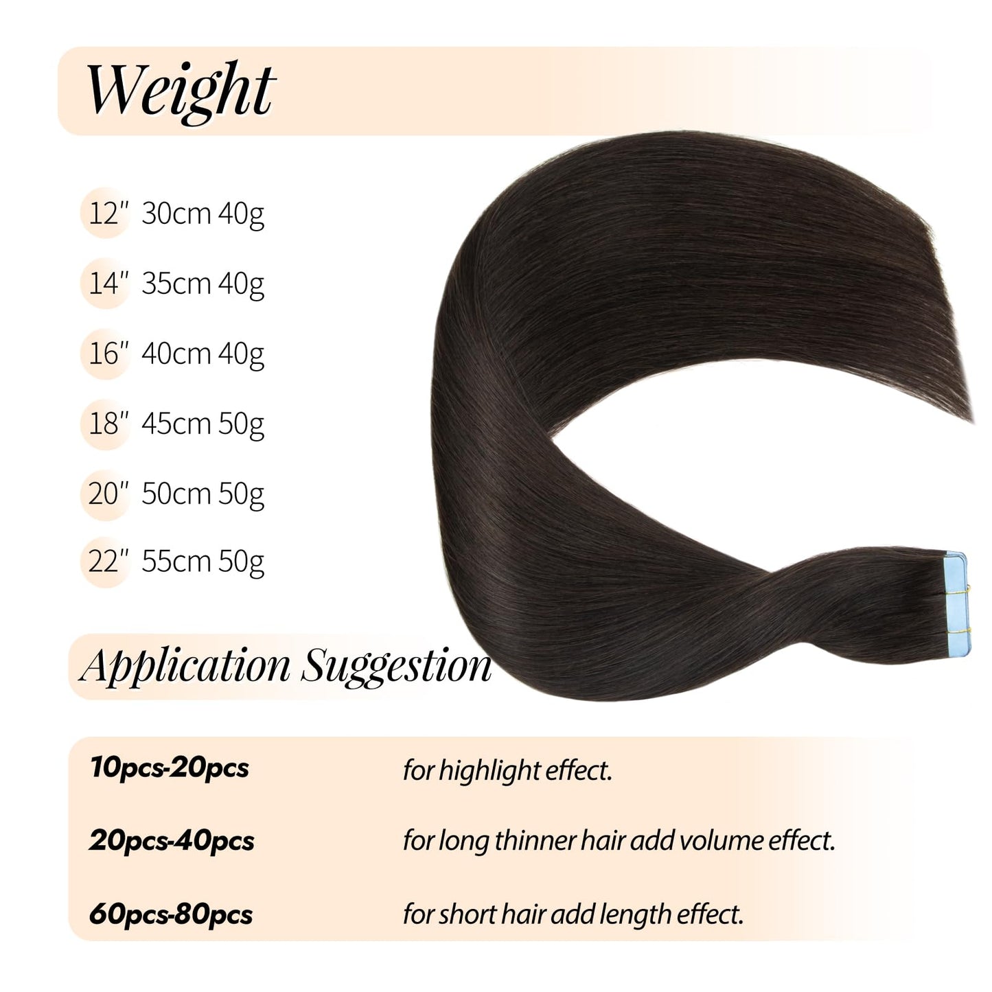 TOZOIE Tape in Hair Extensions Human Hair, Natural Black Hair Extensions Real Human Hair for Women Invisible Seamless Weft Human Hair Extensions Straight 50g 20pcs Daily Tape in Hair (18 Inch)