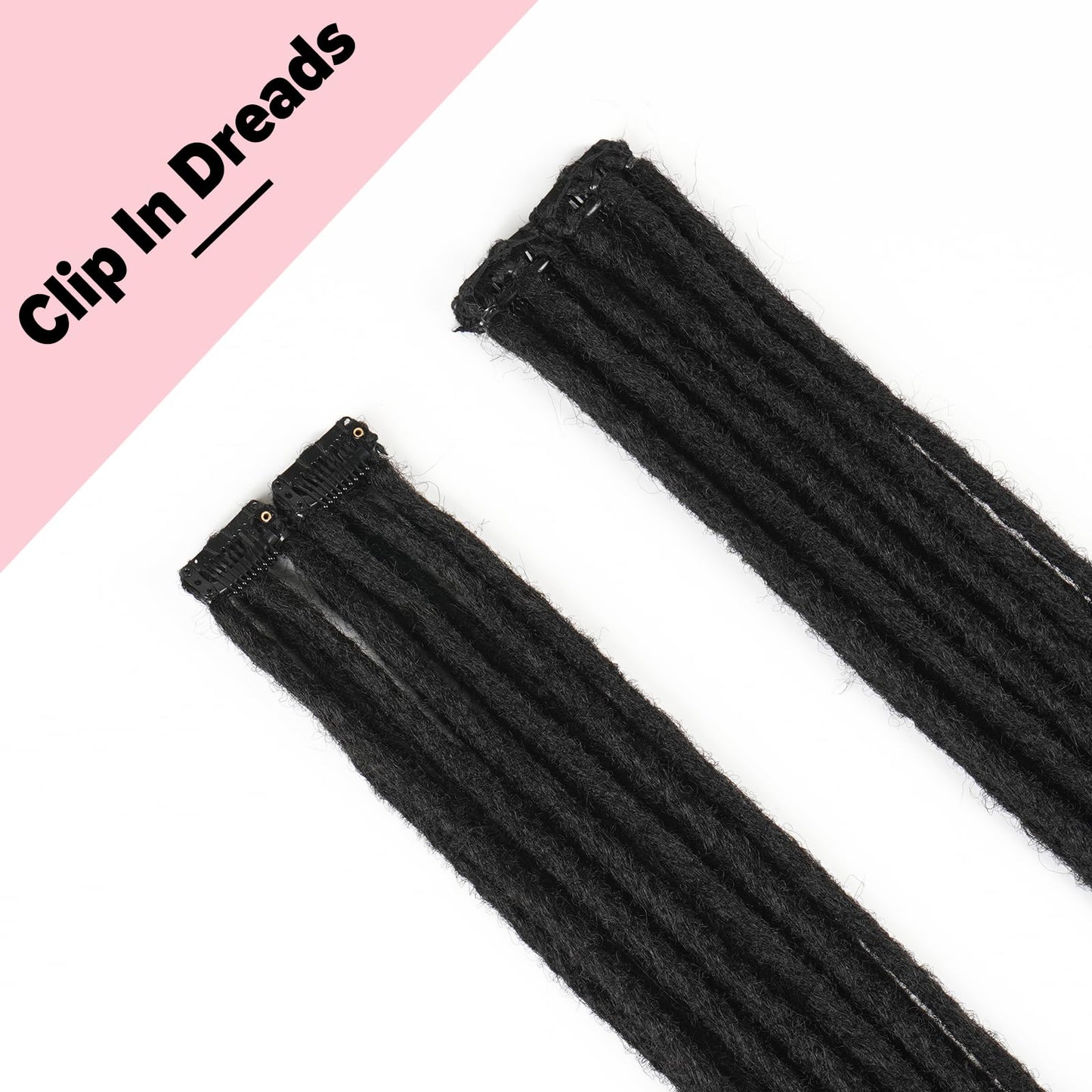 Kyriena Black Clip in Dreadlock Hair Extensions, 6PCS Synthetic SE Clip in Dreads Thin 0.6cm Width, 24 Inch Reggae Hippie Clip in Dreadlocks for Women