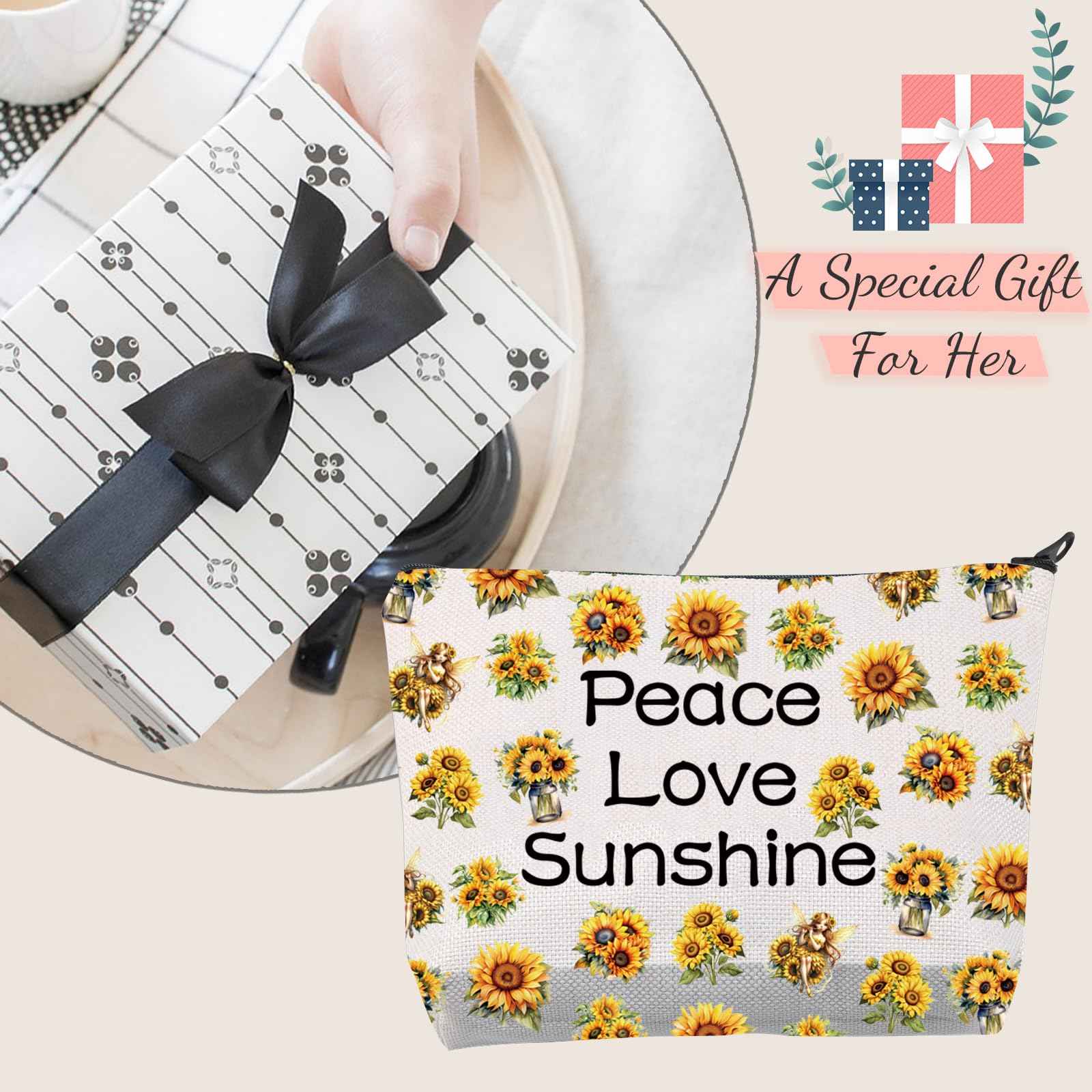 JXGZSO Peace Love Sunshine Make up Bag Sunflower Hippie Cosmetic Bag Sunflower Lover Gift Summer Lover Gift (Peace Love Sunshine Bag)