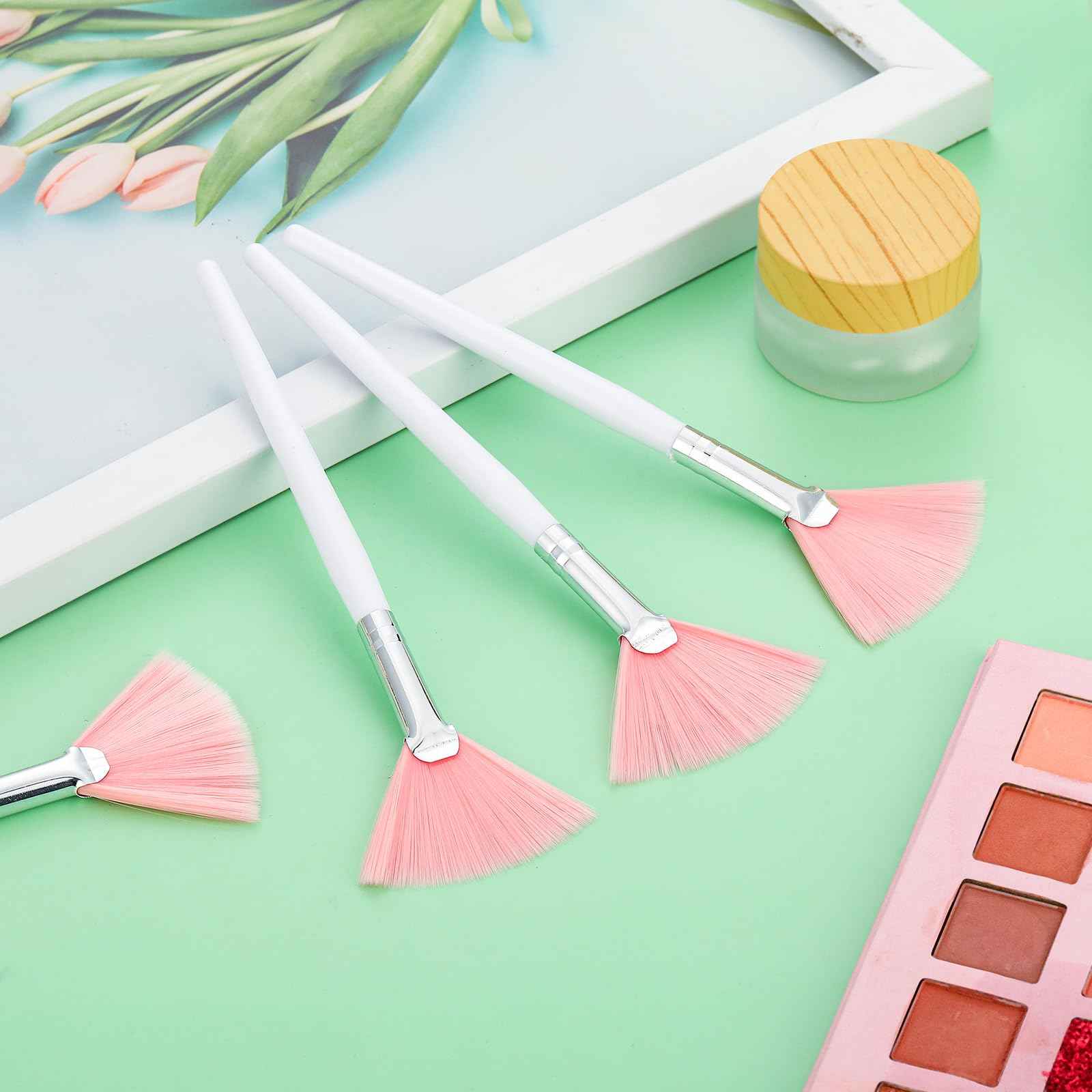 Maitys 100 Pieces Pink Fan Facial Mask Brushes, Soft Blush Makeup Brush, Esthetician Brush, Mask Acid Applicator Brush Tools for Women Girls Peel Mask Makeup for Mud Cream (2.3x6 Inch)