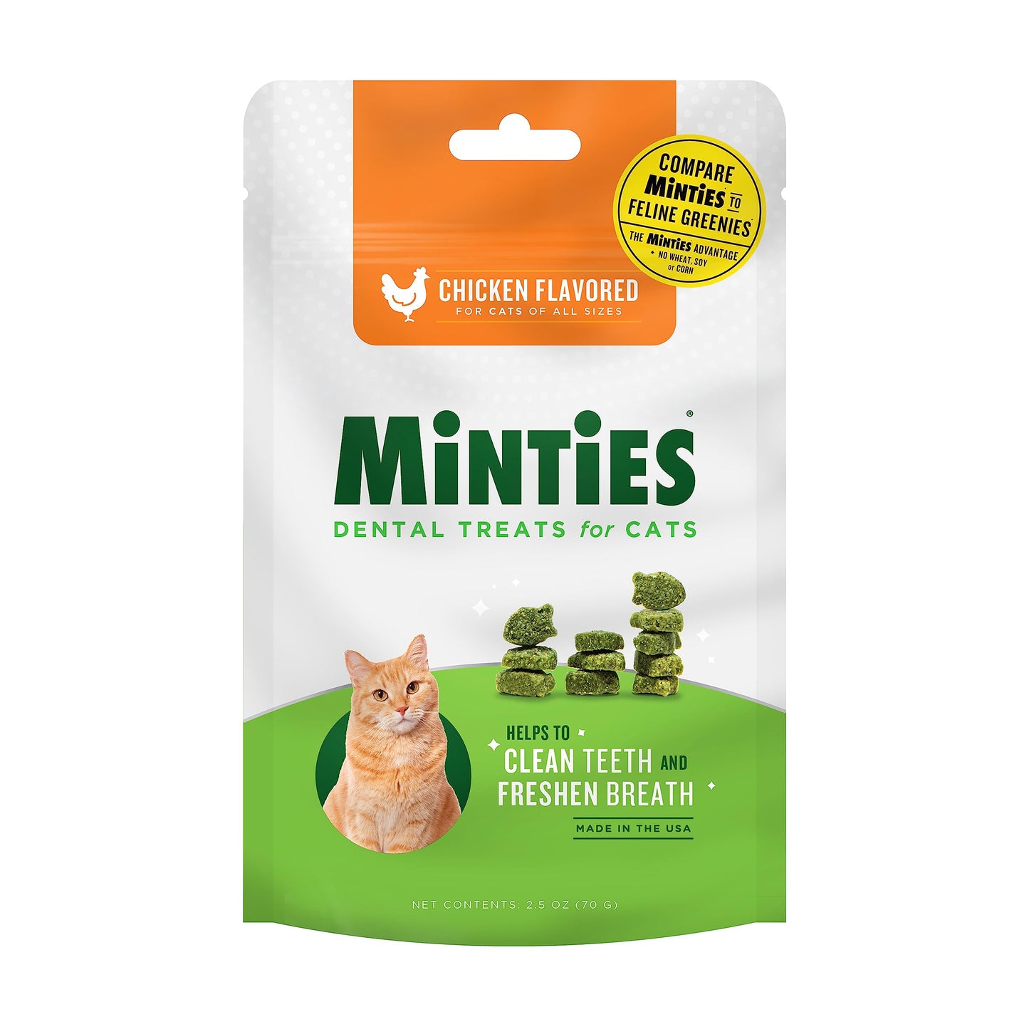 Minties Dental Treats for Cats, (Chicken/Salmon) Flavored Treats for Cats, Freshens Breath and Controls Tartar, 2.5oz