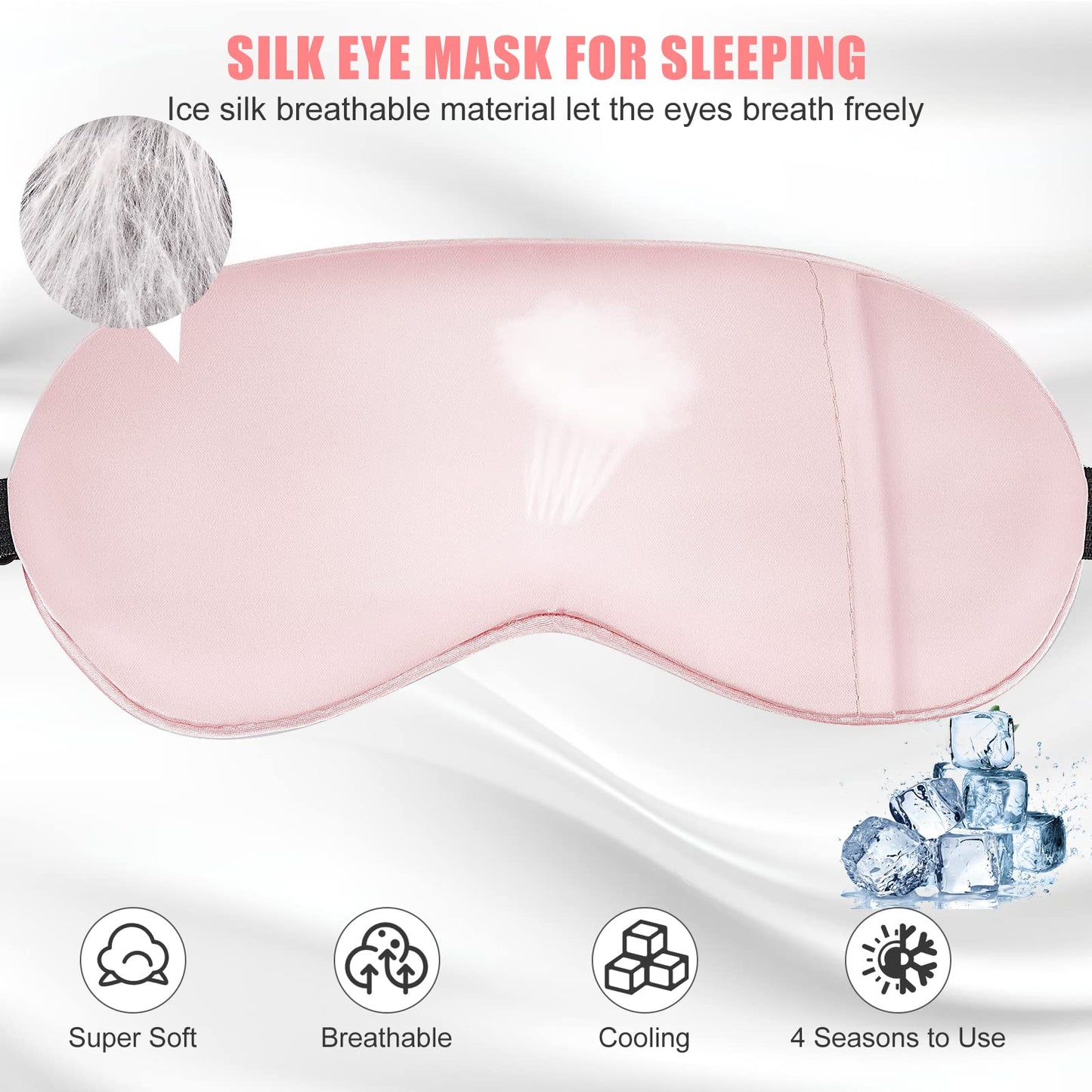 Cavoilu Cooling Eye Mask for Sleeping, Silk Sleep Mask w/Gel Eye Mask, Heated Eye Masks, Blindfold Eye Cover Women Sleeping Mask for Home, Office, Travel, Yoga, Medditation, Stocking Stuffers(Pink)