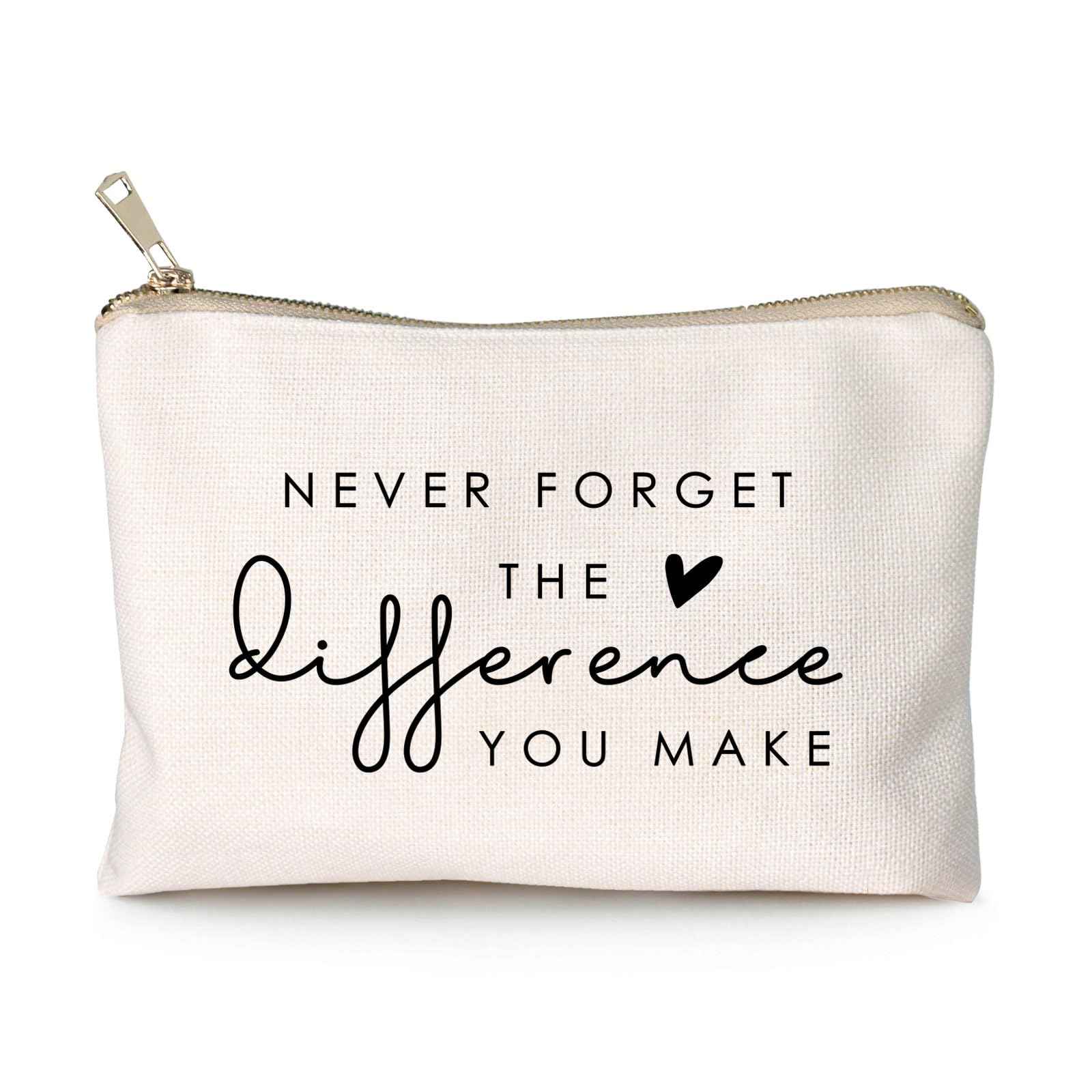Never Forget The Difference You Make Coworker Retirement Gift Retiring Teacher Cosmetic Bag Makeup Bag Makeup Pouch Thank You Gift, Retirement Gift, Coworker Meaningful Leaving