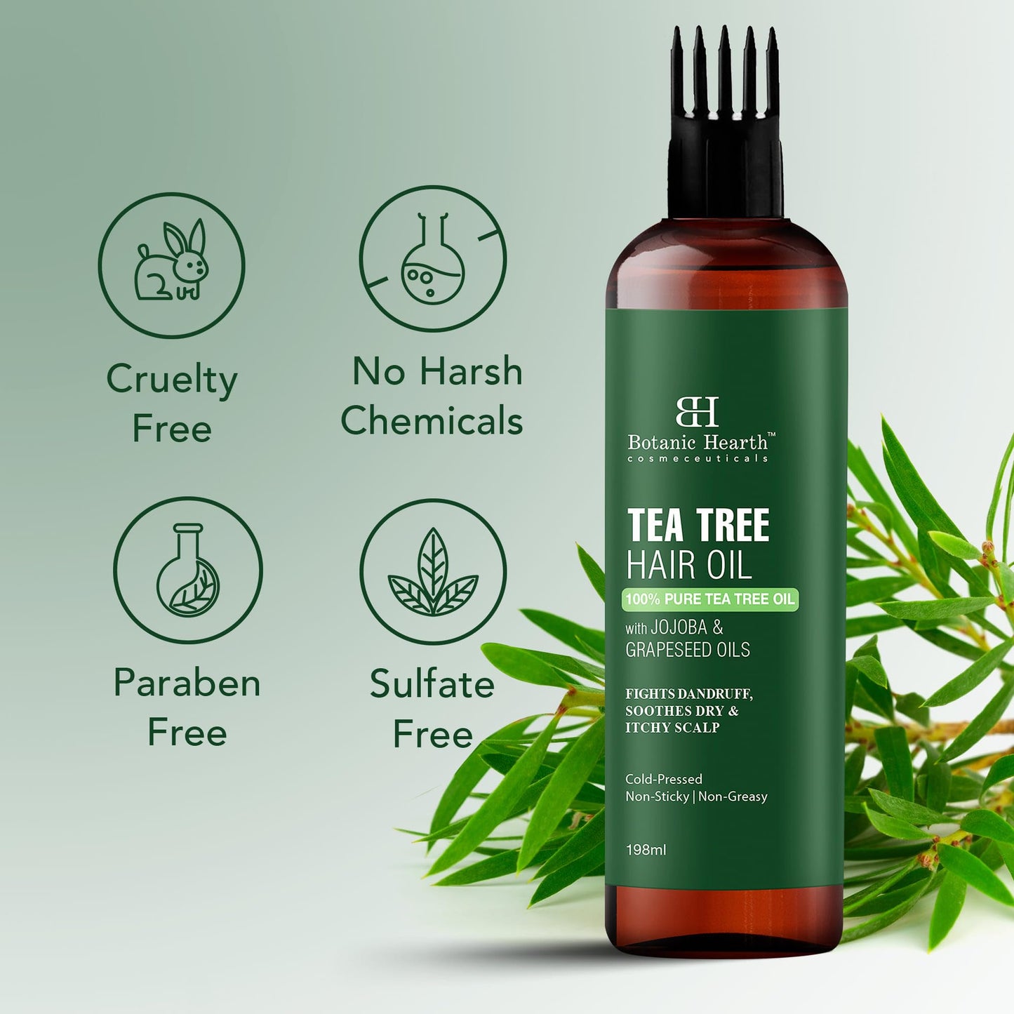 Botanic Hearth Tea Tree Oil for Hair | With Argan, Jojoba & Grapeseed Oils | Soothes Itchy Scalp & Fights Dandruff | Non GMO Verified | 6.7 fl oz