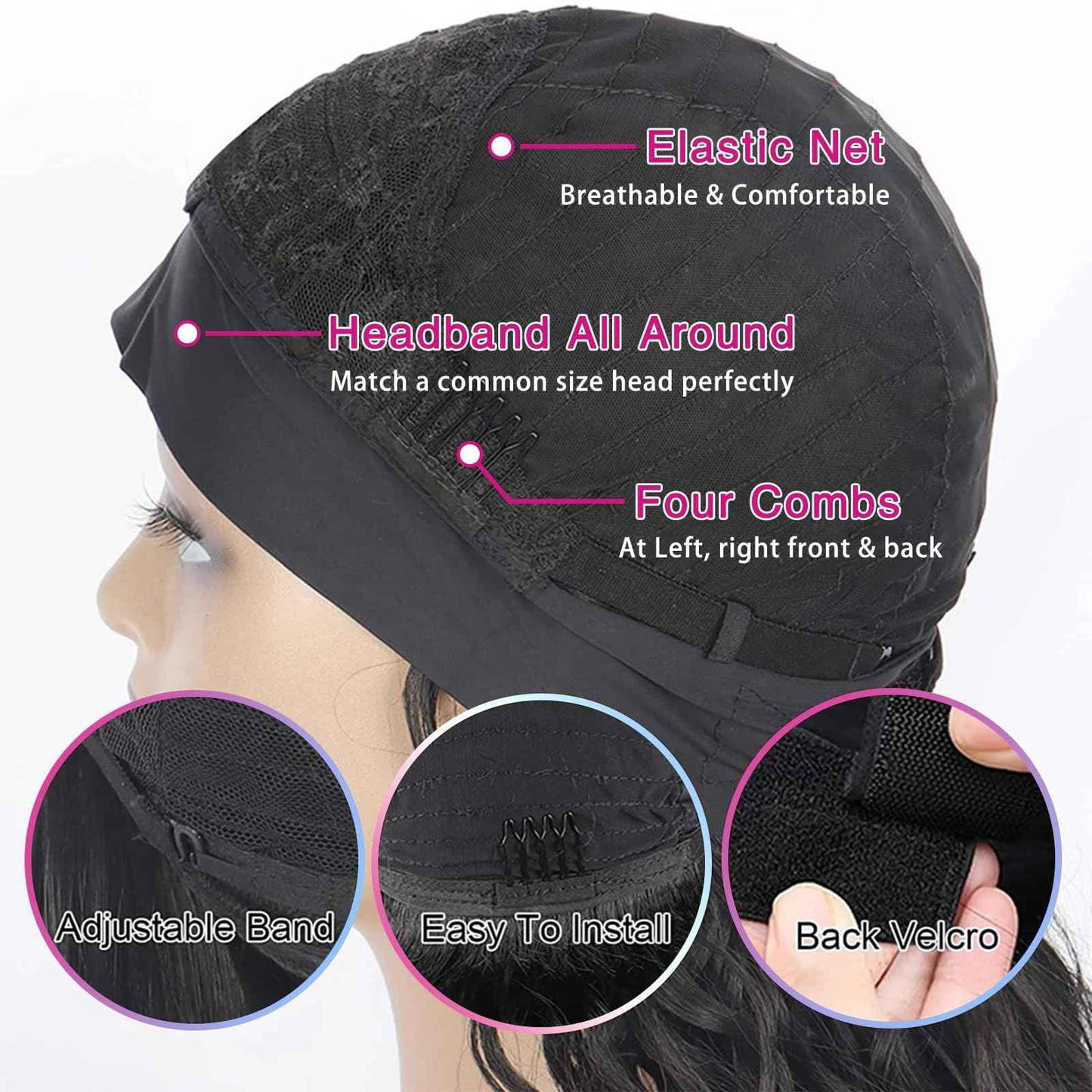 Headband Wig Human Hair Straight Virgin Brazilian Machine Made Wigs None Lace Front Wigs Glueless Human Hair Wig for Black Women 150% Density Natural Color 16 Inch