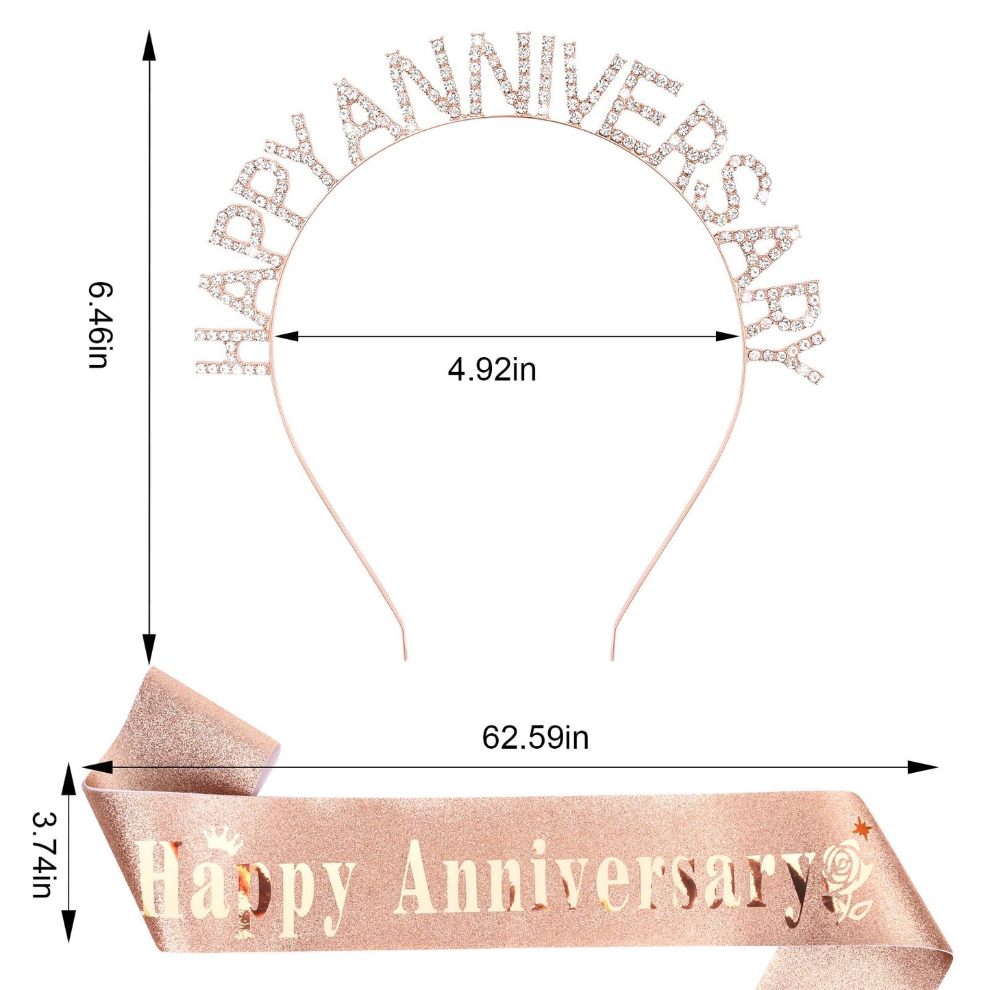 Anniversary Decorations, Rose Gold Happy Anniversary Sash and Crown Set, Anniversary Sash and Headband for Women