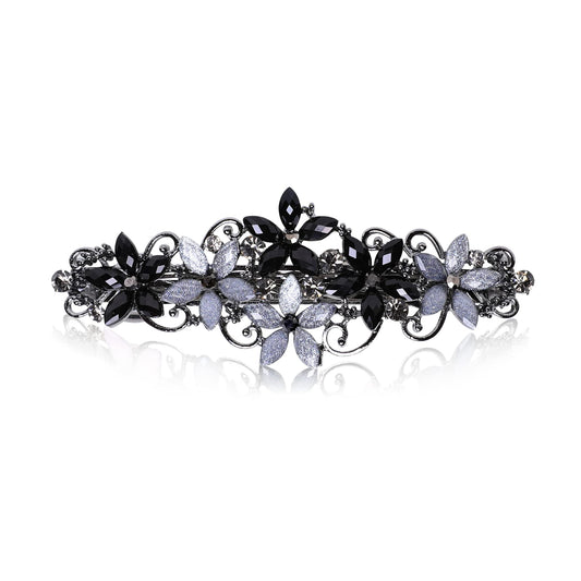 Flower Rhinestone Hair Barrettes for Women Fine Hair Glitter Sparkle Fancy Hair Clips for Women And Girls Elegant Pearl Barrettes (Black&Gray)