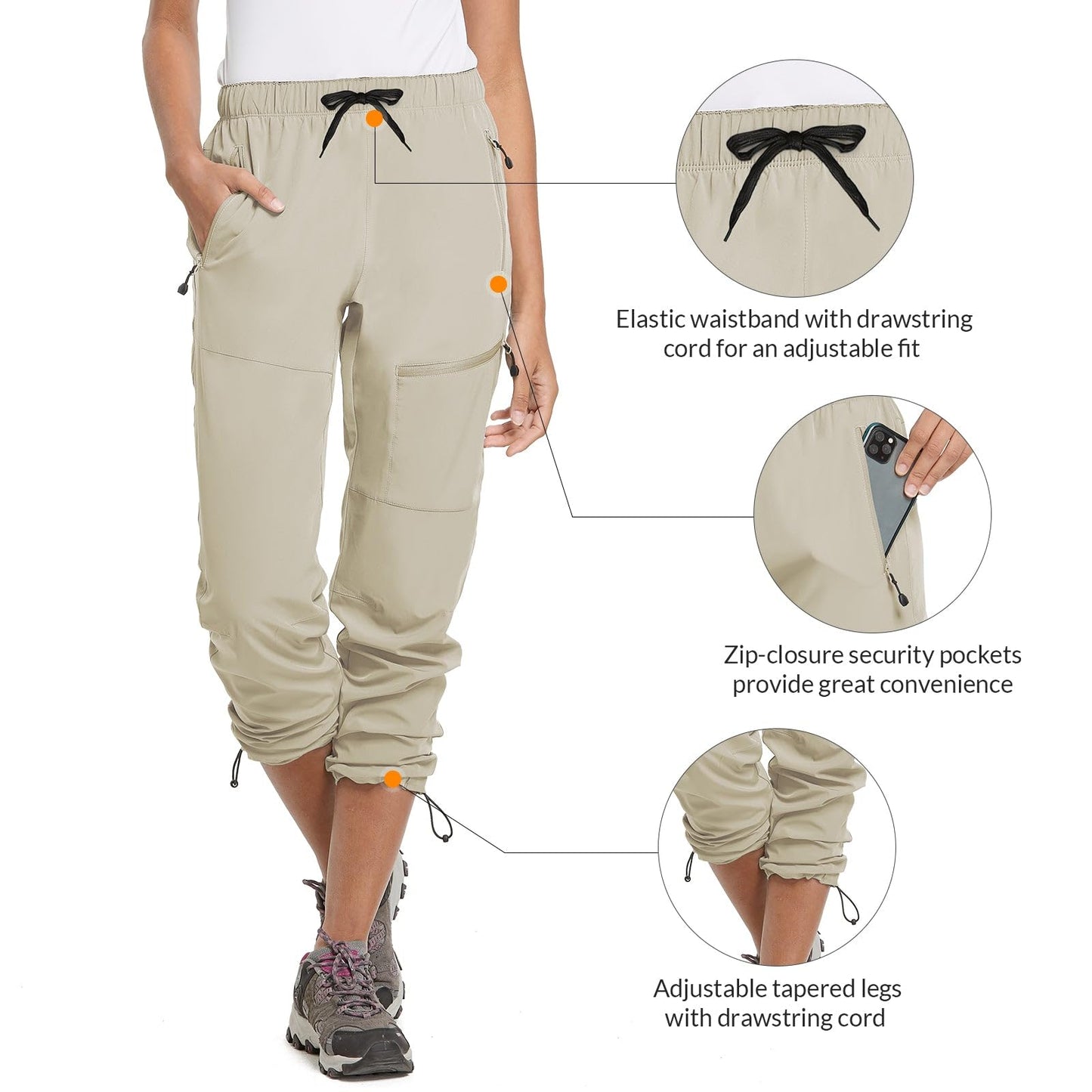 BALEAF Women's Hiking Pants Lightweight Quick Dry Water Resistant Cargo Pants 31'' Inseam for All Seasons Suntan Size XS