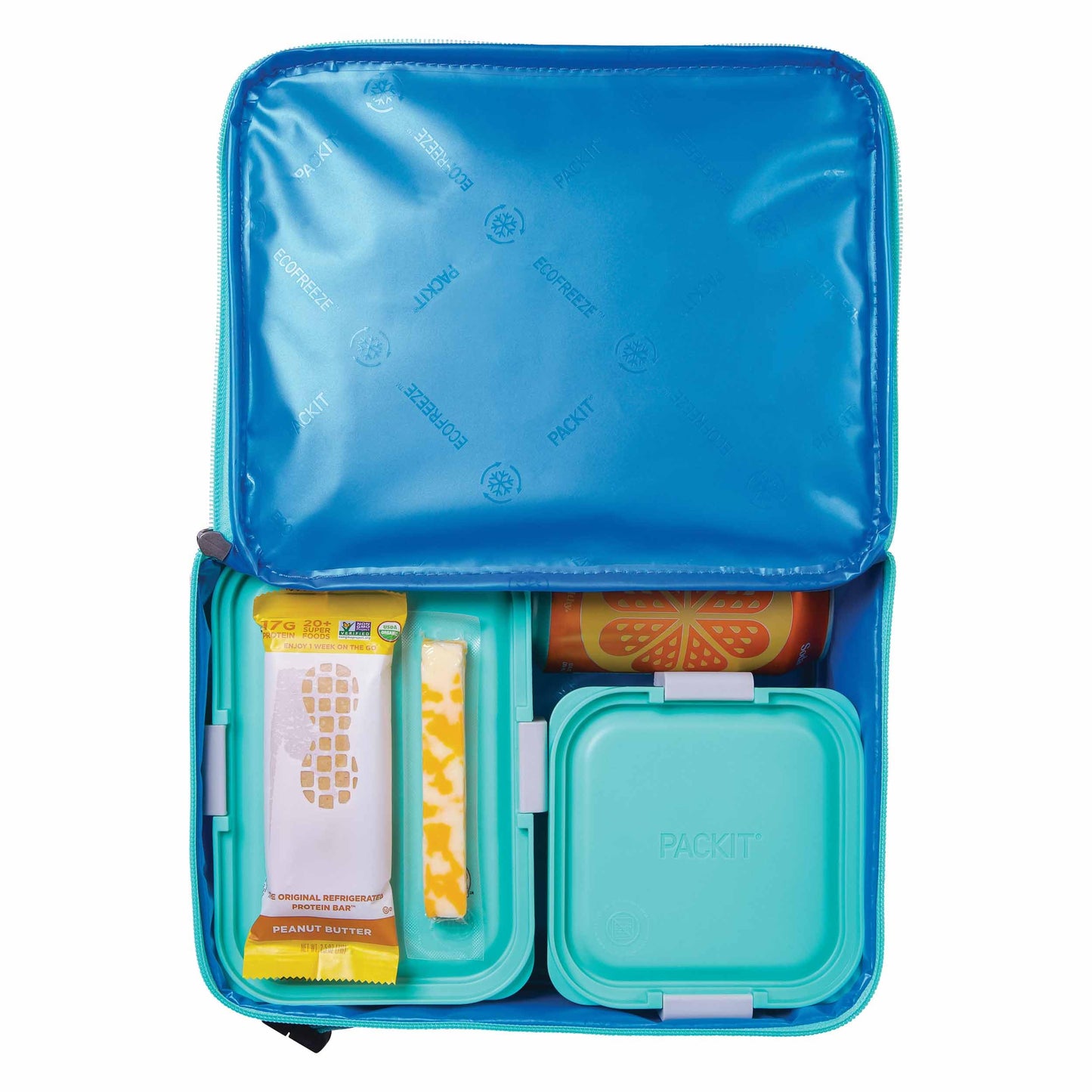 PackIt Freezable Classic Lunch Box, Retro Wave, Built with ECOFREEZE Technology, Fully Freezable, Collapsible, Reusable, With Zip Front Pocket and Buckle Handle, Designed for Fresh Lunch On the Go