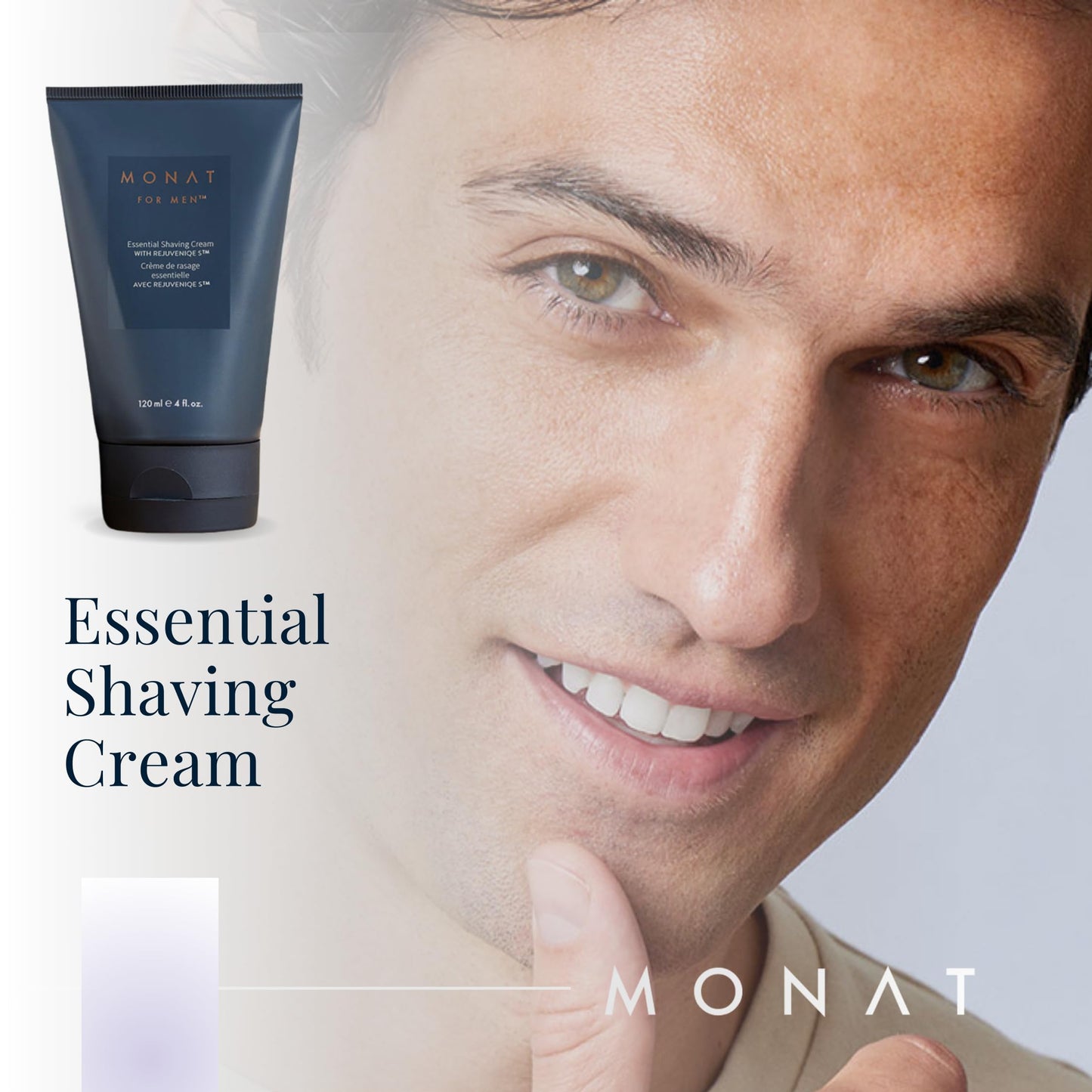 MONAT For Men Essential Shaving Cream - Natural Shaving Cream Includes Shea Butter, Coconut Oil, Aloe Vera, Ginger Root Extract, Panthenol, Avena Care & Coffee Seed Oil - Net Wt. 120 ml / 4 fl. oz.