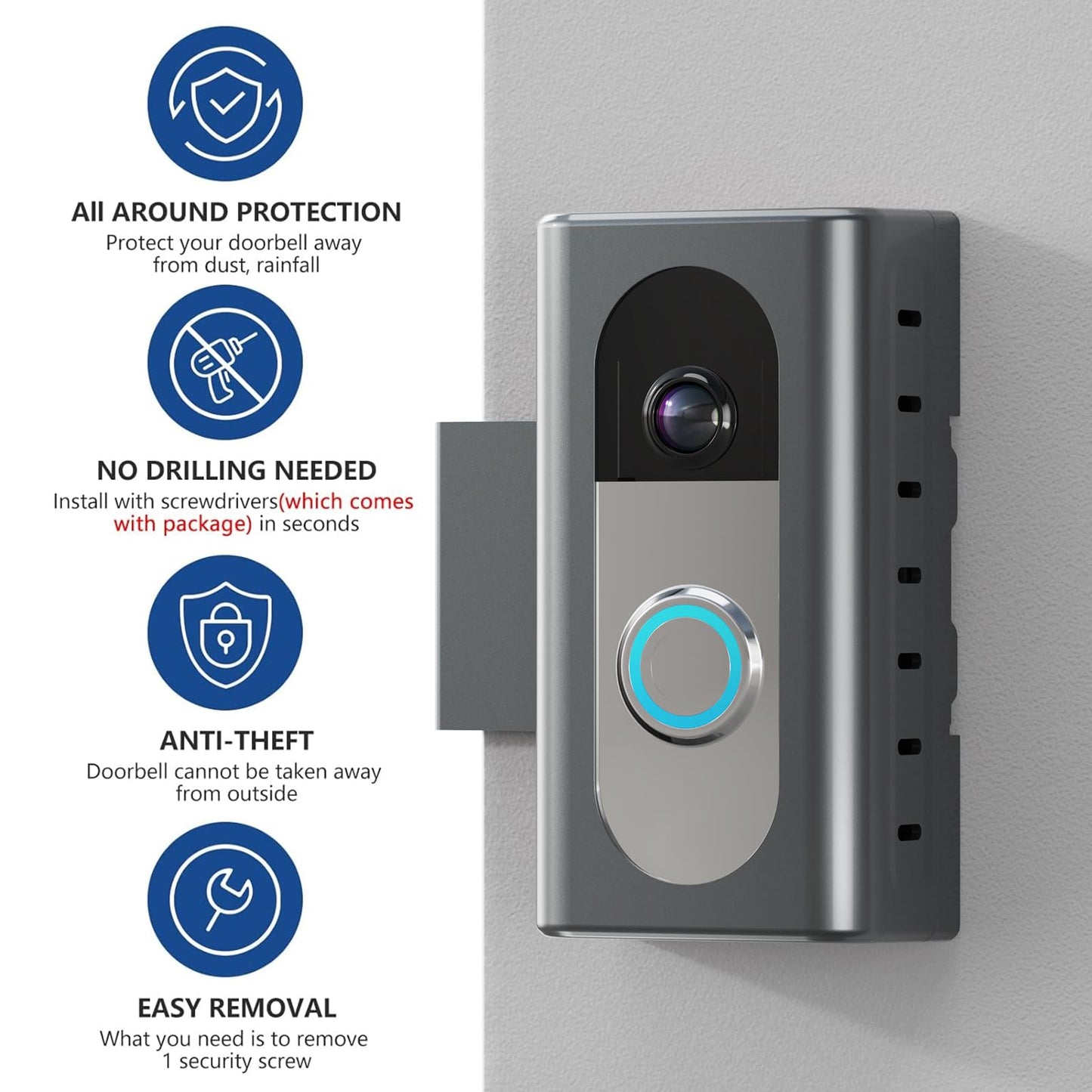 KIMILAR Anti-Theft Video Doorbell Mount Compatible with Most Wireless Video Doorbell, Adjustable Mounting Bracket Accessories for Houses, Apartments, Businesses