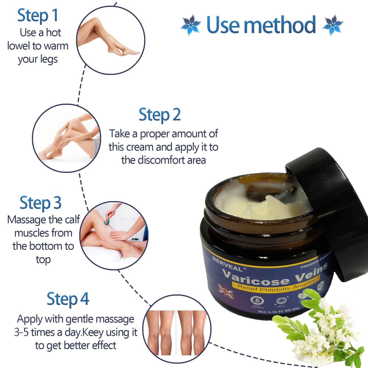 BERVEAL 3 Pack Varicose Veins & Spider Veins Repair Cream, Improve Blood Circulation, Leg Treatment Cream (1.76 OZ) (3)