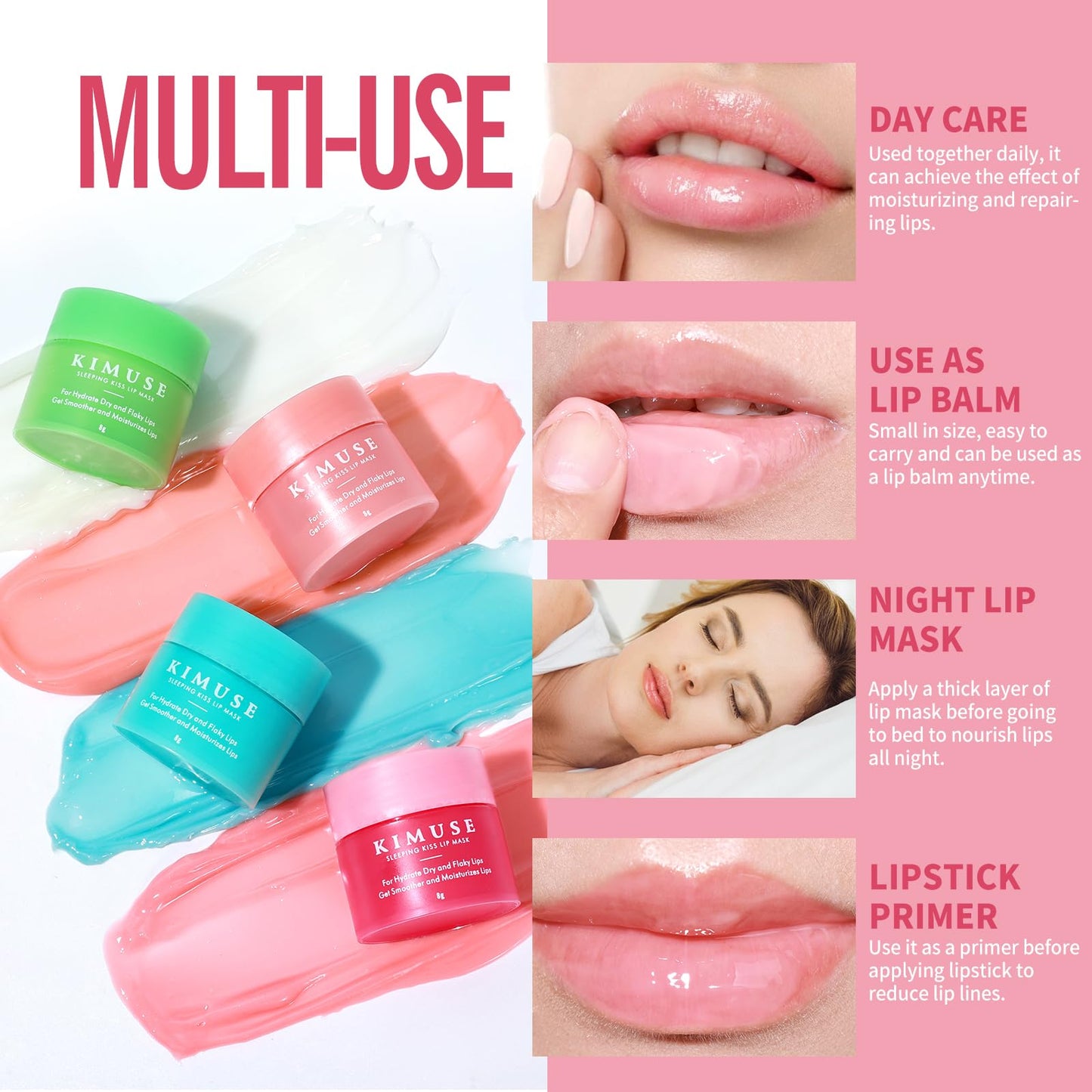 KIMUSE Lip Sleeping Mask Set - Overnight Treatment Lip Care Products | Moisturize & Nourish, Cracked Dry Lips, Intense Hydration with Shea Butter (SET)