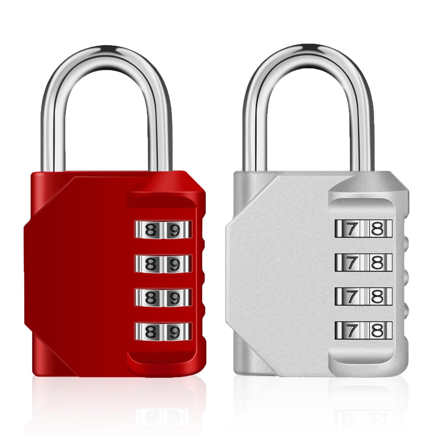 ZHEGE Combination Padlock 2 Pack, 4 Digit Lock for School Gym Locker, Outdoor Waterproof Combo Lock (Silver & Red)