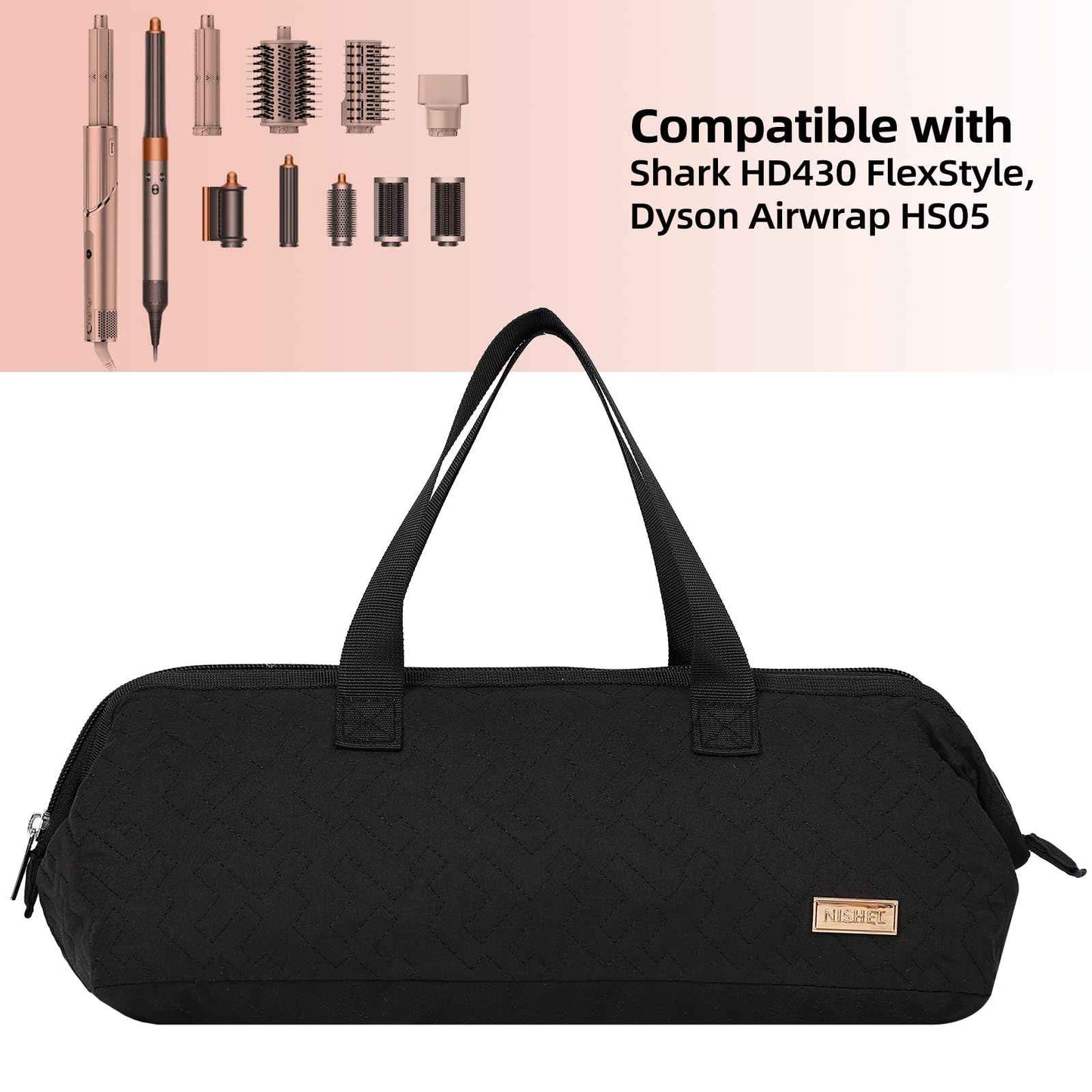NISHEL Hair Tools Travel Carrying Bag, Portable Hair Air Wrap Dryer Case, Hair Dryer/Curling Iron/Airstraight Attachment Organizer, Black