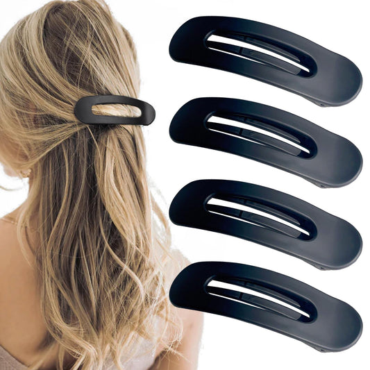 Black Flat Claw Clips - Flat Hair Clips for Women | Lay Down Hair Clip for Thin & Thick Hair | Big Flat Clips for Hair | Alligator Hair Clips for Girls, 4pc