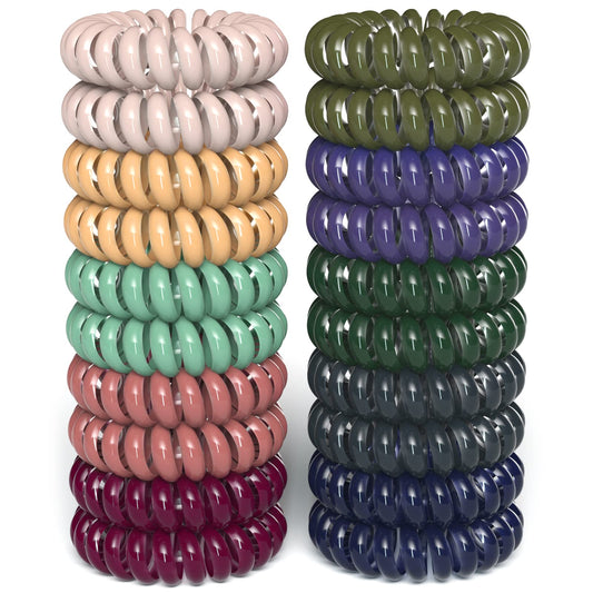 Teqifu 20Pcs Hair Elastics, No Crease Spiral Hair Ties Hair Bands MultiColor Waterproof Phone Cord Hair Scrunchies Hair Coils Accessories for Women Girls