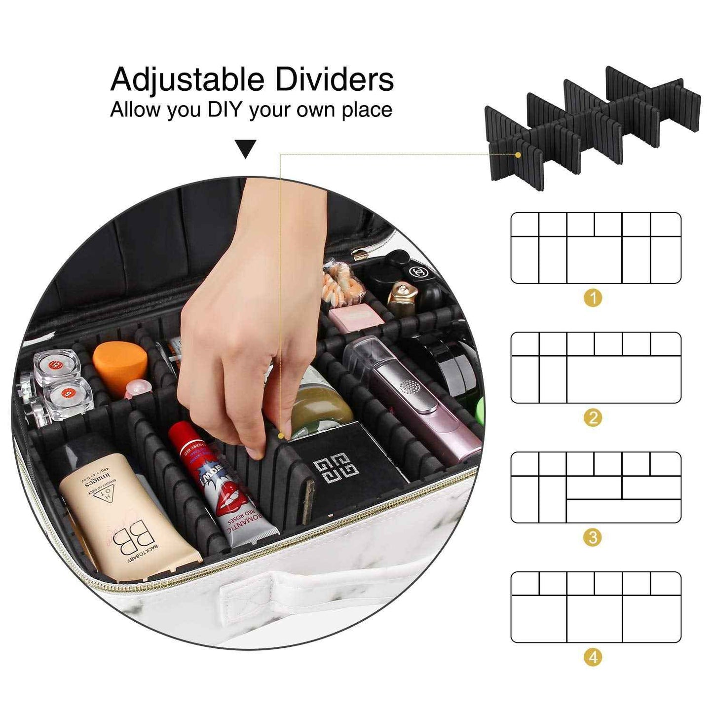 Relavel Travel Makeup Train Case Makeup Cosmetic Case Organizer Portable Artist Storage Bag with Adjustable Dividers for Cosmetics Makeup Brushes Toiletry Jewelry Digital Accessories