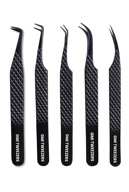GMI TWEEZERS GMI Lash Tweezers - Set of 5 Eyelash Tweezers- Stainless Steel Eyelash Extension Tweezers - Multipurpose Lash Tweezers T2233 Tweezer