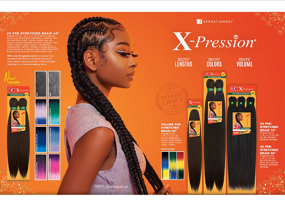 Sensationnel Xpression prestretched braiding hair - 3x xpression 58-inch kanekalon flame retardant smooth yaki braid - 3x x-pression 58 inch (1 pack, SM1B/27)