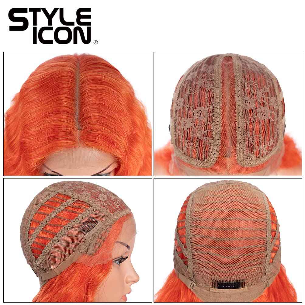 Style Icon 41" Lace Front Wigs Long Wavy Synthetic Wigs with Baby Hair Ombre Orange Bohemian Style Middle Part Half Hand Tied 130% Density Wigs (41", T-RED/ORANGE)