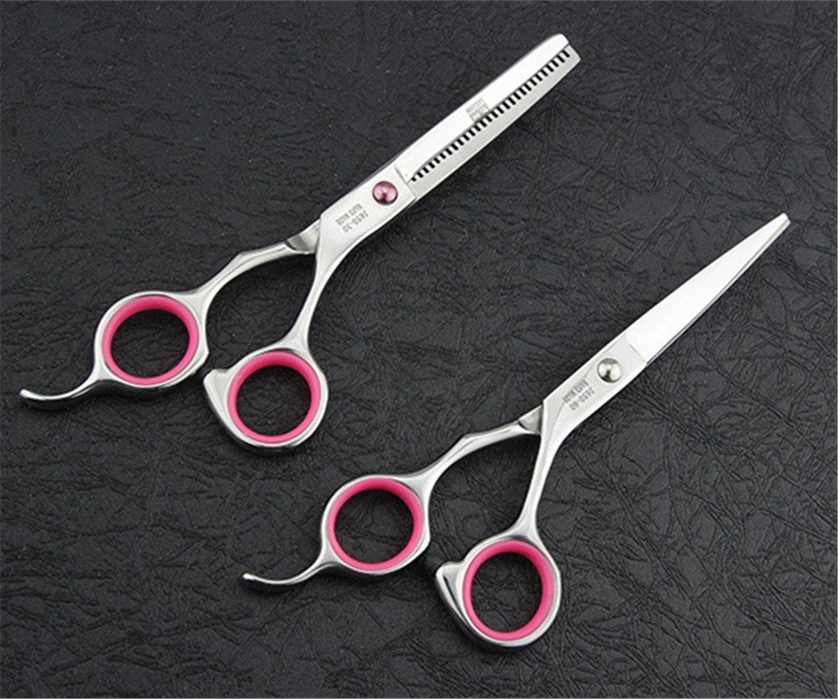 Professional Hair Cutting Scissors Shears Barber Thinning Set Kit- Family Hair Cutting,Barber Hair Cutting Tool Thinning texturizing/Pink 6"