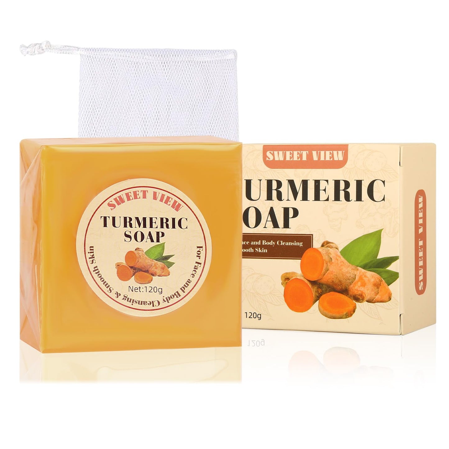 SWEET VIEW Turmeric Soap Bar, 4.23oz Face & Body Handmade Bar with Honey, Olive Oil, Aloe Vera for Deep Cleansing & Smooth Skin.