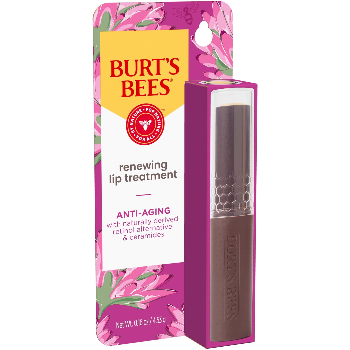 Burt’s Bees Renewing Lip Treatment, With Naturally Derived Retinol Alternative and Ceramides, Lip Treatment With Responsibly Sourced Beeswax, Tint-Free, Anti-Aging, 0.16 oz.