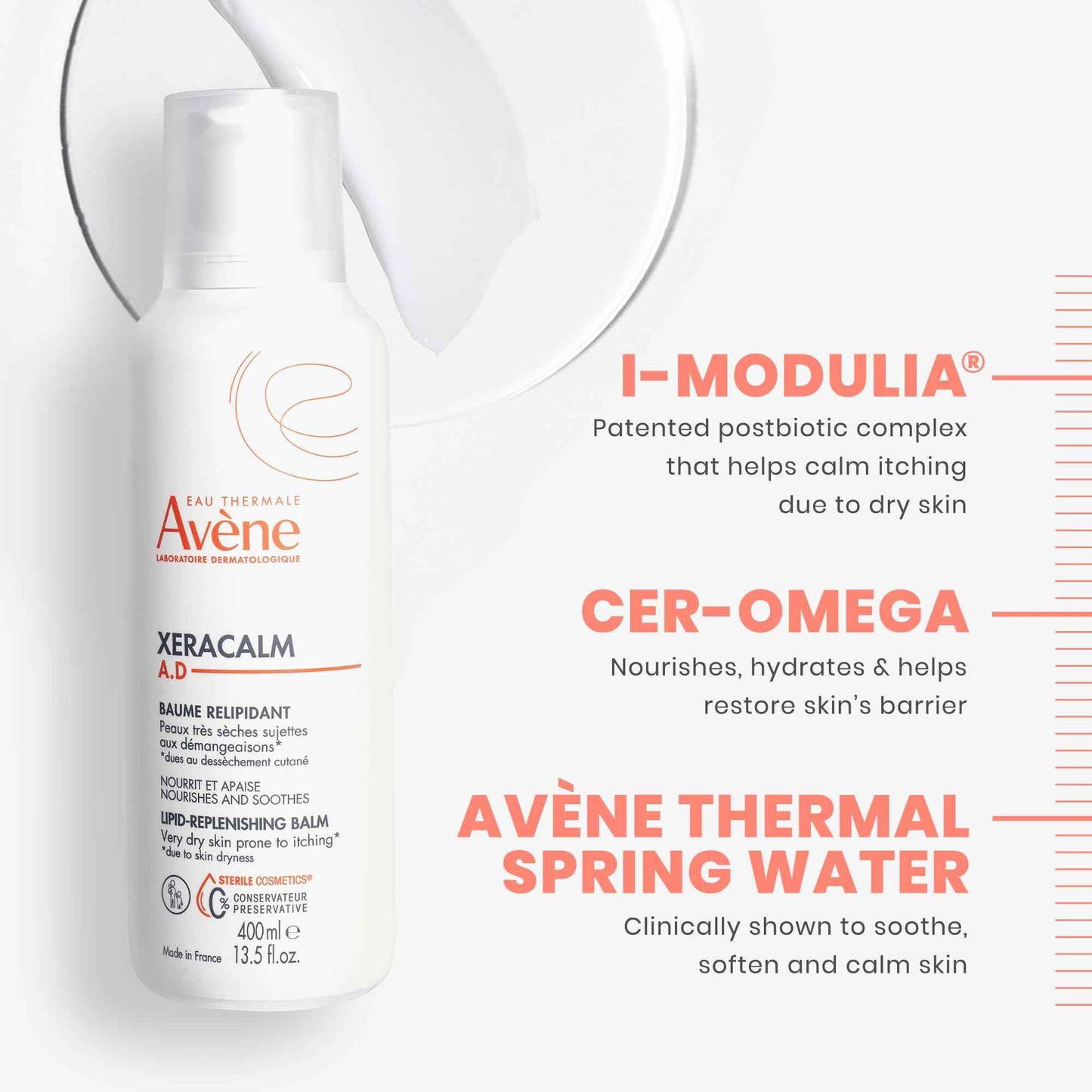 Avène XeraCalm A.D Lipid-Replenishing Balm, Atopic Dermatitis, Eczema-Prone, No Preservatives, Fragrance-Free, 6.7 Oz