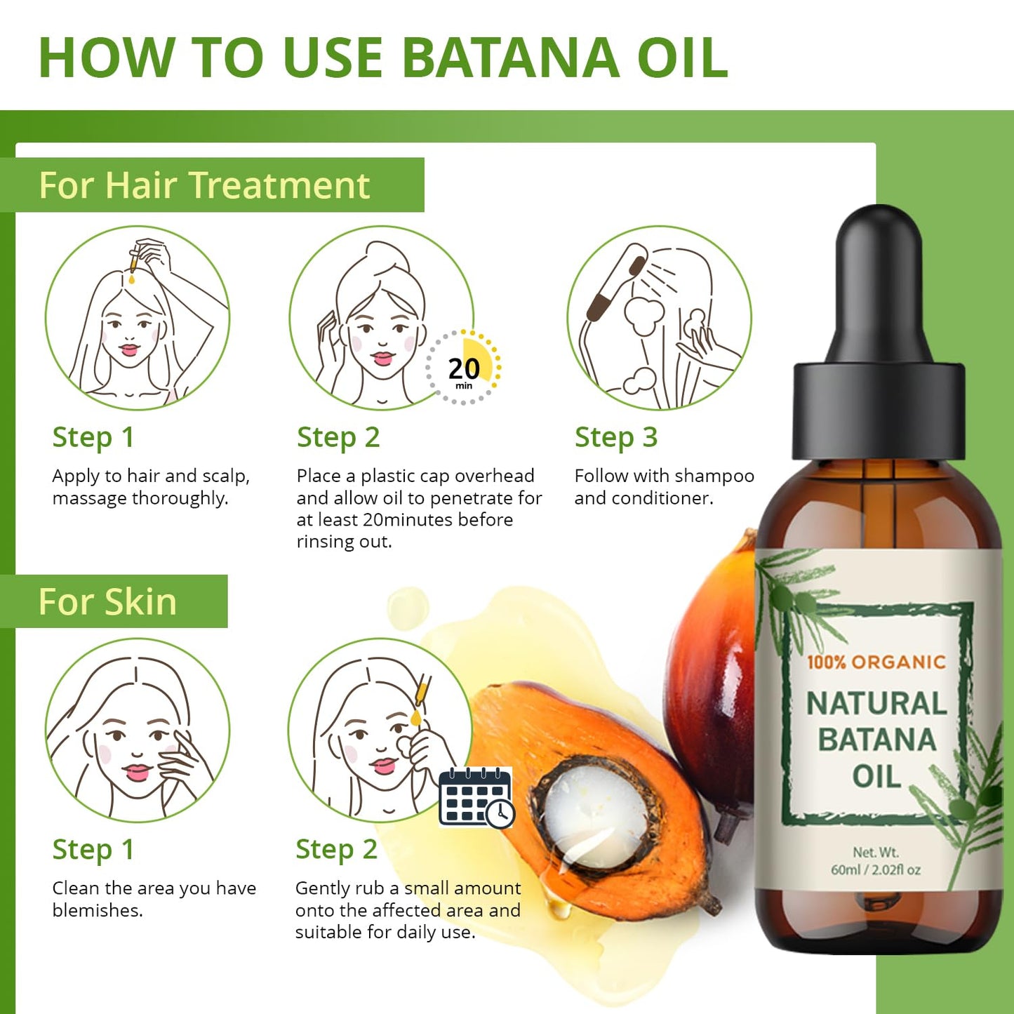 Raw Batana Oil for Hair Growth from Honduras, Dr. Sebi 100% Natural and Pure Nourishment to Prevent Hair Loss and Eliminate Split Ends in Men & Women