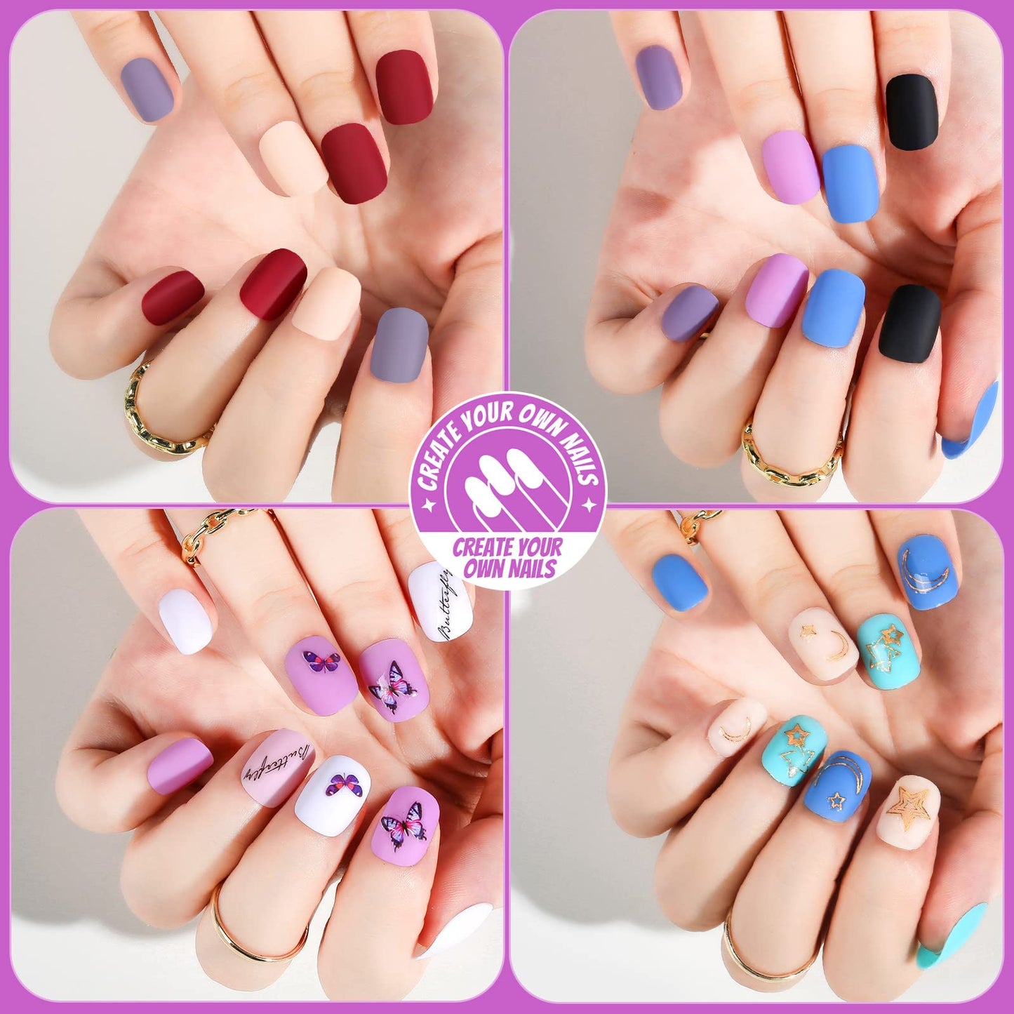 288pcs Short Press On Nails, Teenitor Matte Acrylic False Nails With Glue, 12 Color Glue On Nails For Small Hands