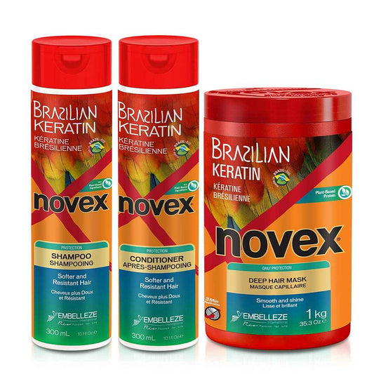 NOVEX Shampoo 10.1oz + Conditioner 10.1oz + Mask 35oz Set (Brazilian Keratin)