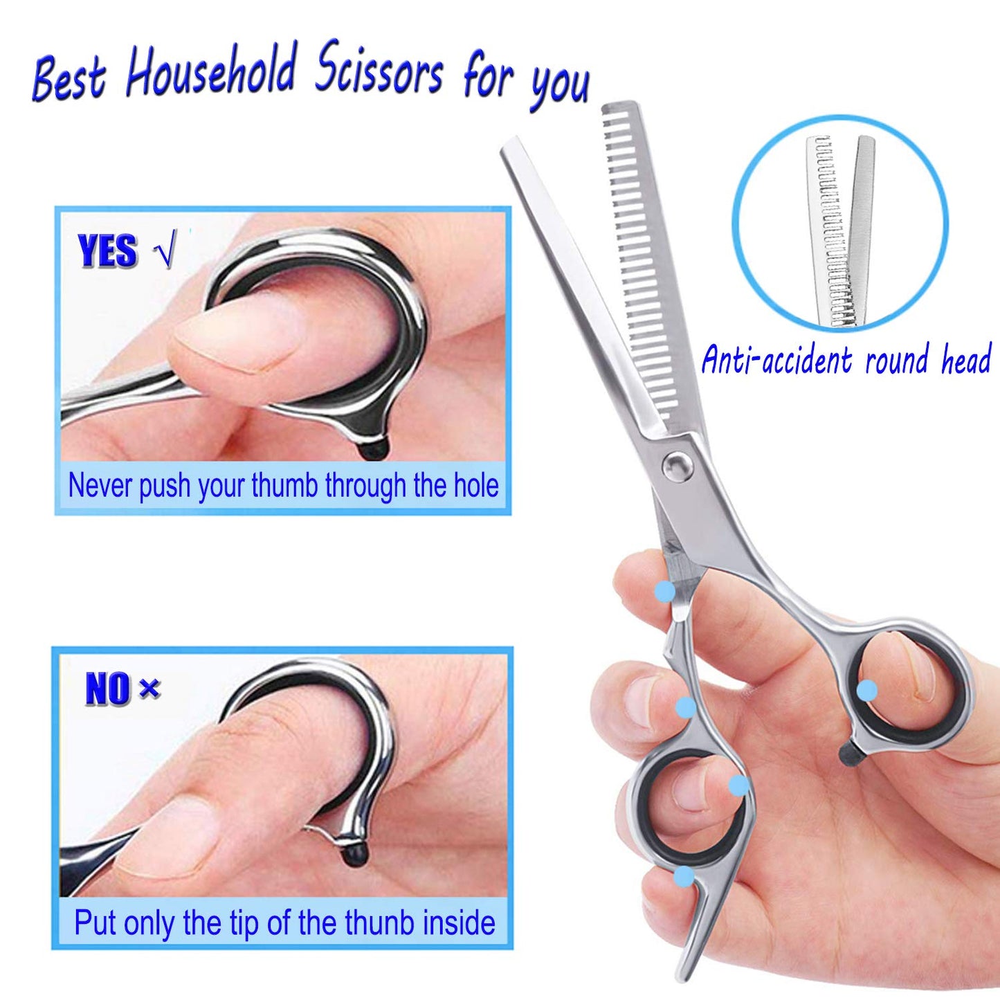 Essoy Professional Thinning Shears Hair Cutting Teeth Scissors(6.5-Inches),Stainless Steel Haircut Scissor with Fine Adjustment Screw for Home Salon,Barber Hairdressing Scissor for Women Men Kids