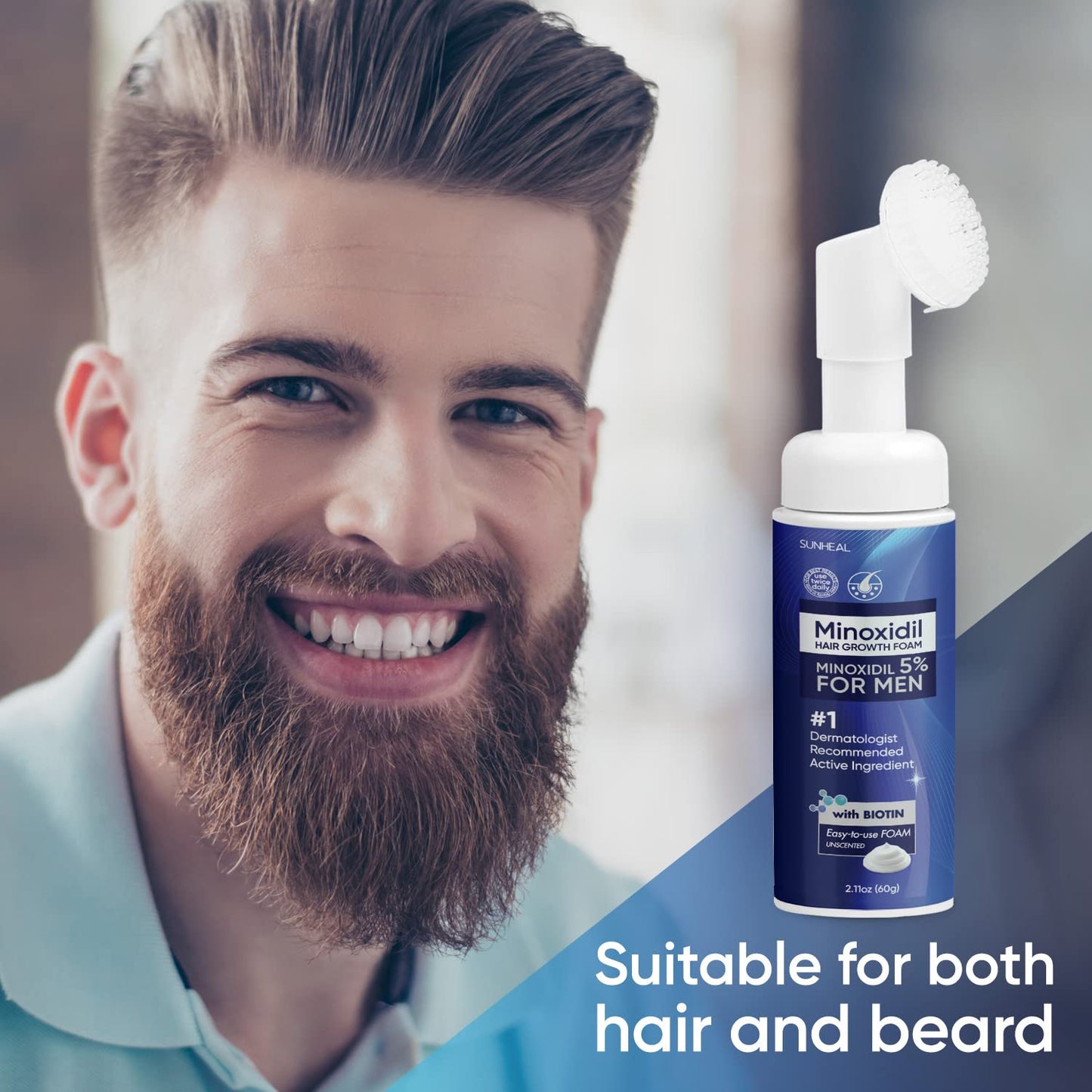 5% Minoxidil Foam for Men with Brush Minoxidil Hair Regrowth Treatment for Men Minoxidil & Biotin Helps Restore Thinning Hair & Reduce Hair Loss Treatments for Men 60g 1-Month supply