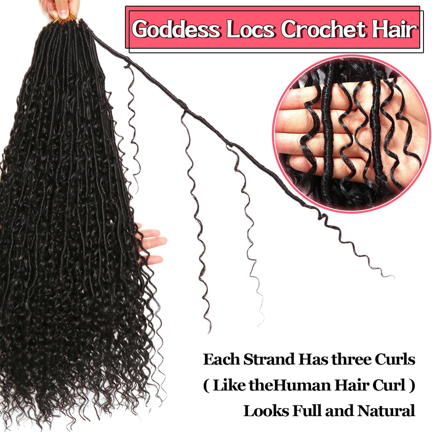 Goddess Locs Crochet Hair-24 Inch 8 Packs Boho Faux Locs Crochet Hair for Black Women Pre Looped Soft Locs with Curly Ends (1B#, 24 Inch(Pack of 8))