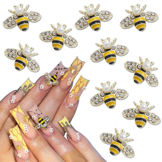 RODAKY 10Pcs Gold Bee Nail Art Charms 3D Gold Alloy Bees Jewelry Charm for Nails DIY Design Cute Kawaii Nail Crystal Rhinestone Decoration Nail Art Supplies Accessories for Women and Girls